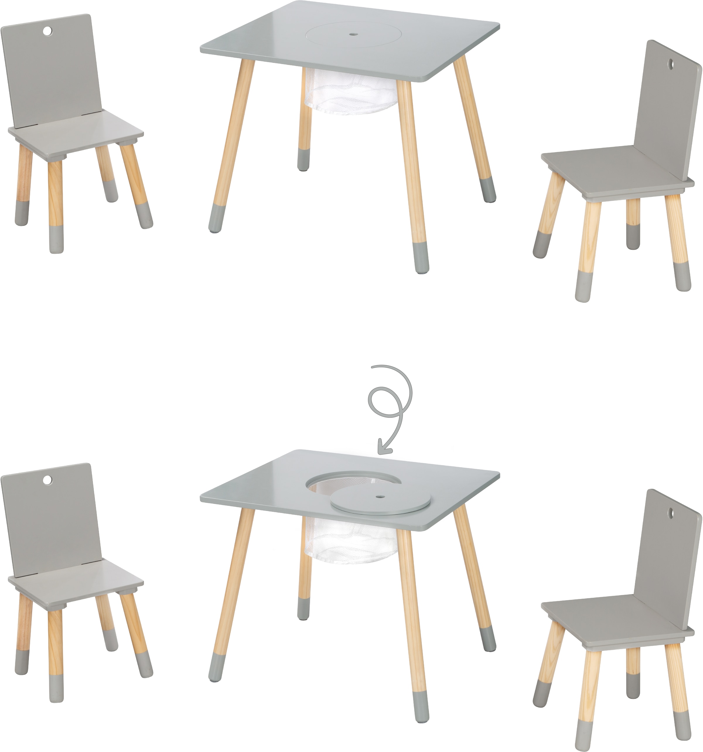 ❤ roba® Kindersitzgruppe »Sitzgruppe mit Aufbewahrungsnetz, grau«, aus Holz  ordern im Jelmoli-Online Shop