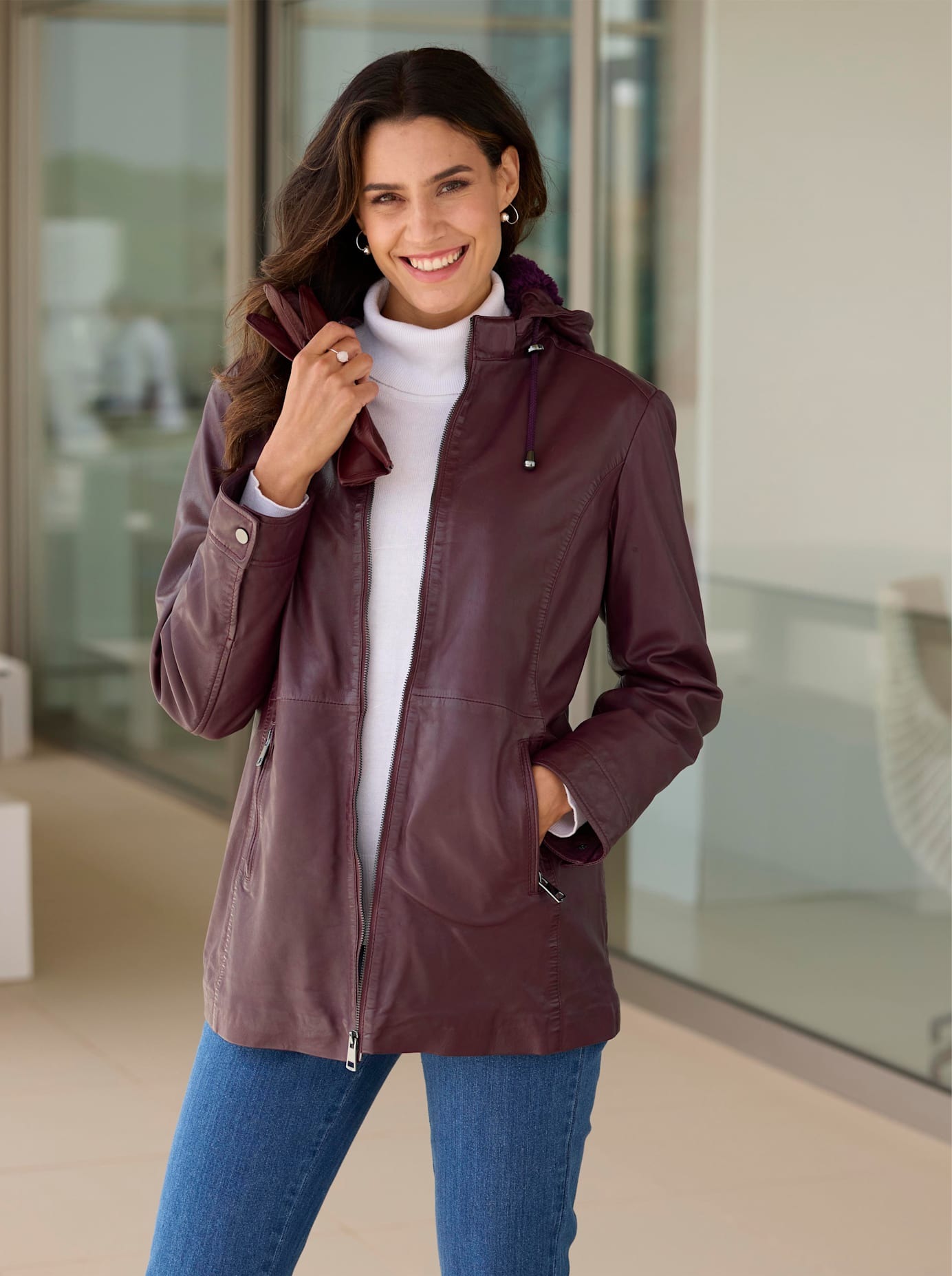 Inspirationen Lederjacke mit Kapuze