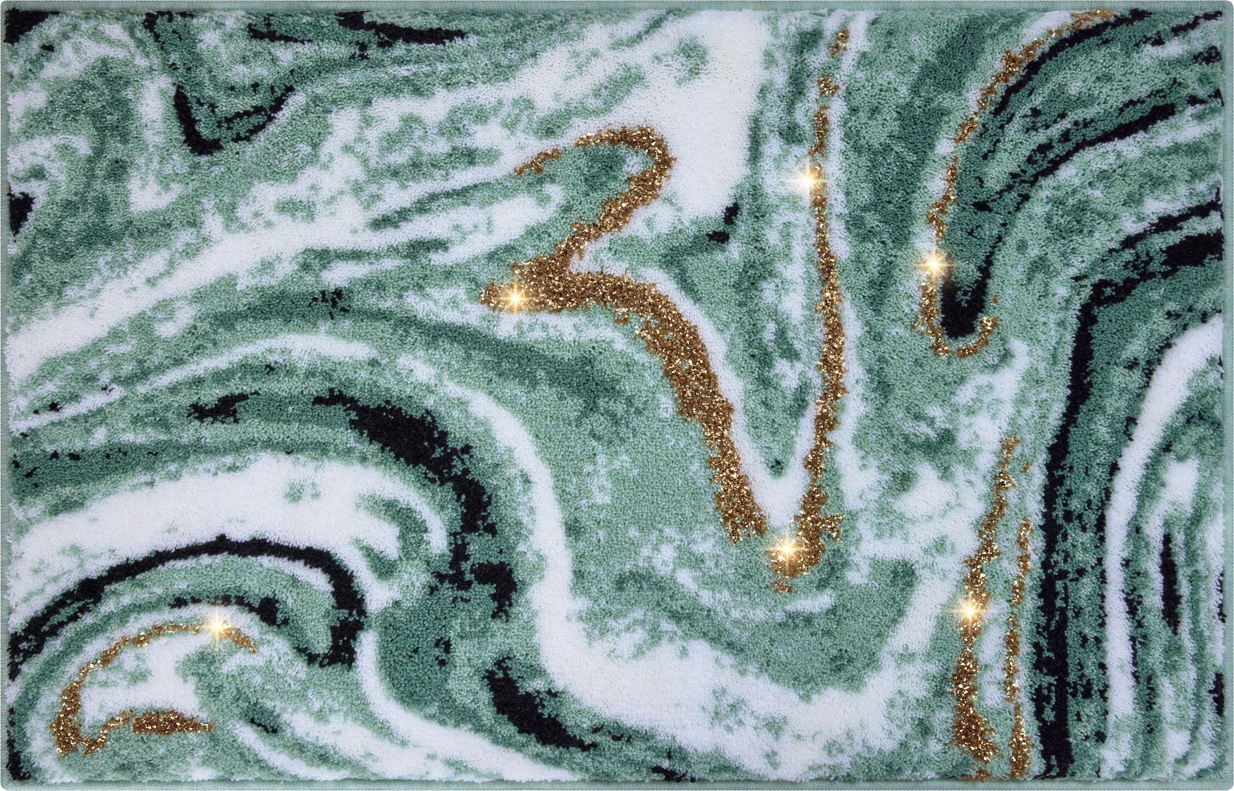 Leonique Badematte »Gloria«, Höhe 20 mm, rutschhemmend beschichtet, fussbodenheizungsgeeignet, goldfarbene Akzente durch Glitzer-Garn, Badematten im Marmor-Design