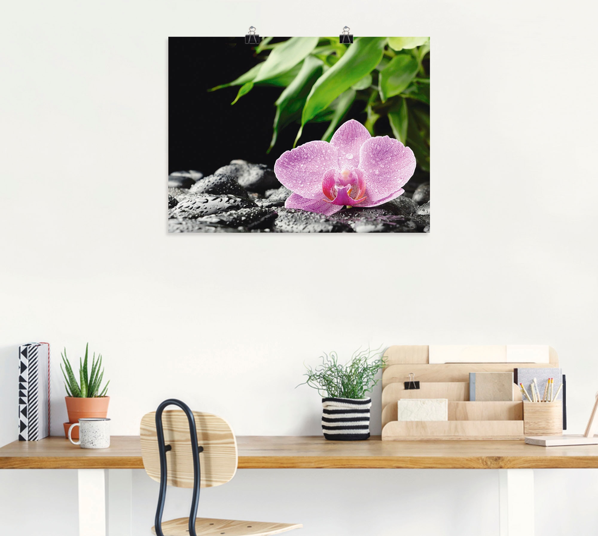 Artland Wandbild »Rosa Orchidee auf schwarzen Zen Steinen«, Blumen, (1 St.), als Leinwandbild, Poster in verschied. Grössen
