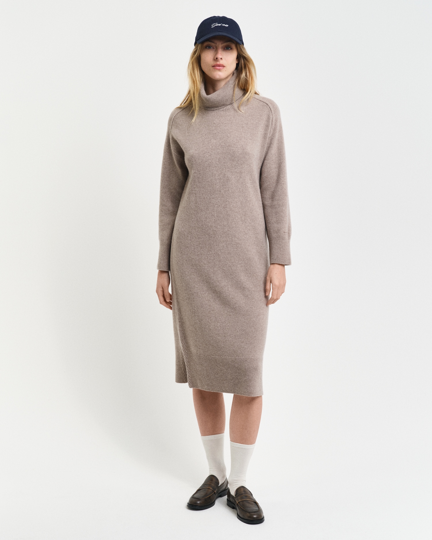 Midikleid »HERRINGBONE DETAIL ROLLNECK DRESS«, mit Rollkragen