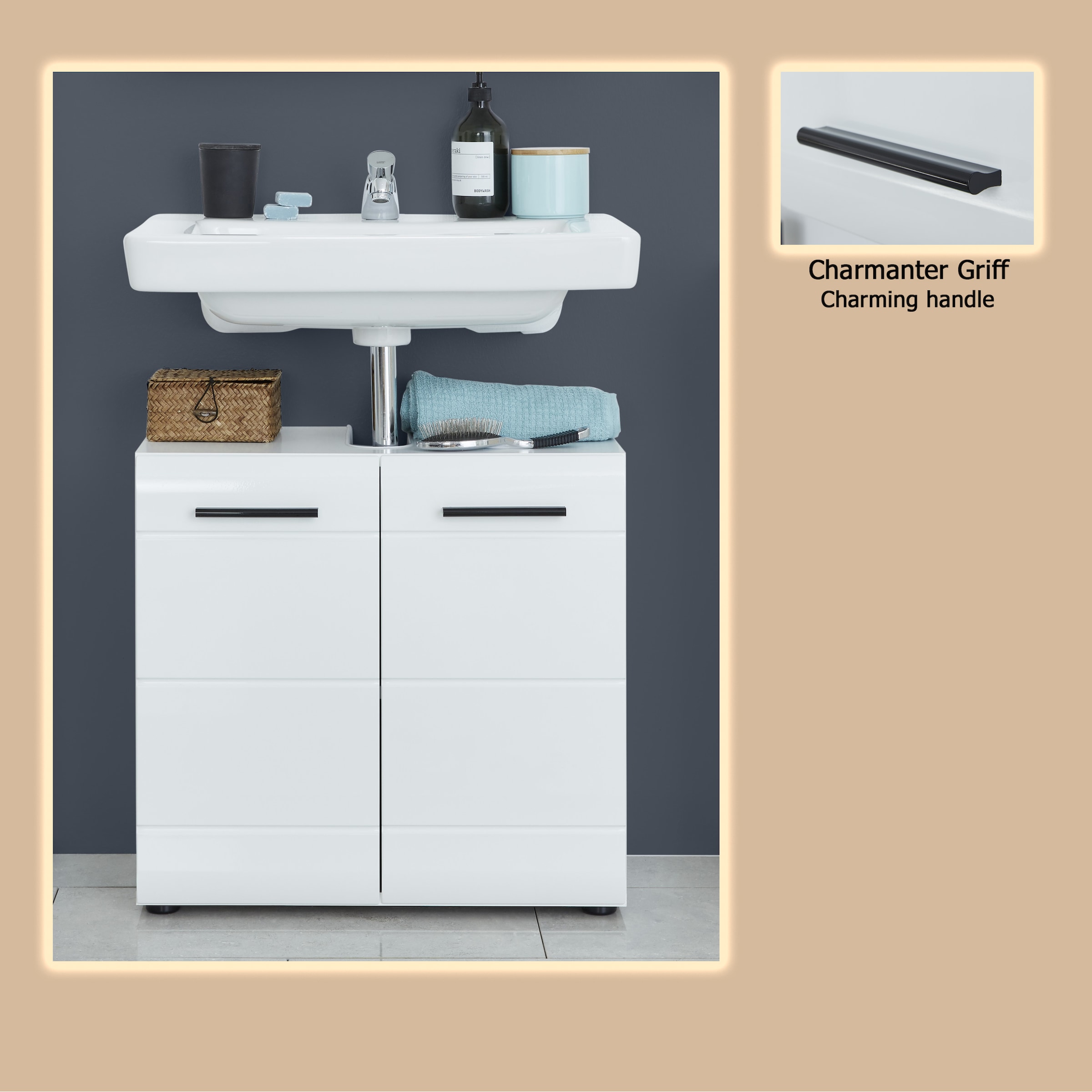 welltime Waschbeckenunterschrank »Sovana«, Waschtisch mit verstellbarem Fach - Masse (B/T/H) 60/31/56 cm