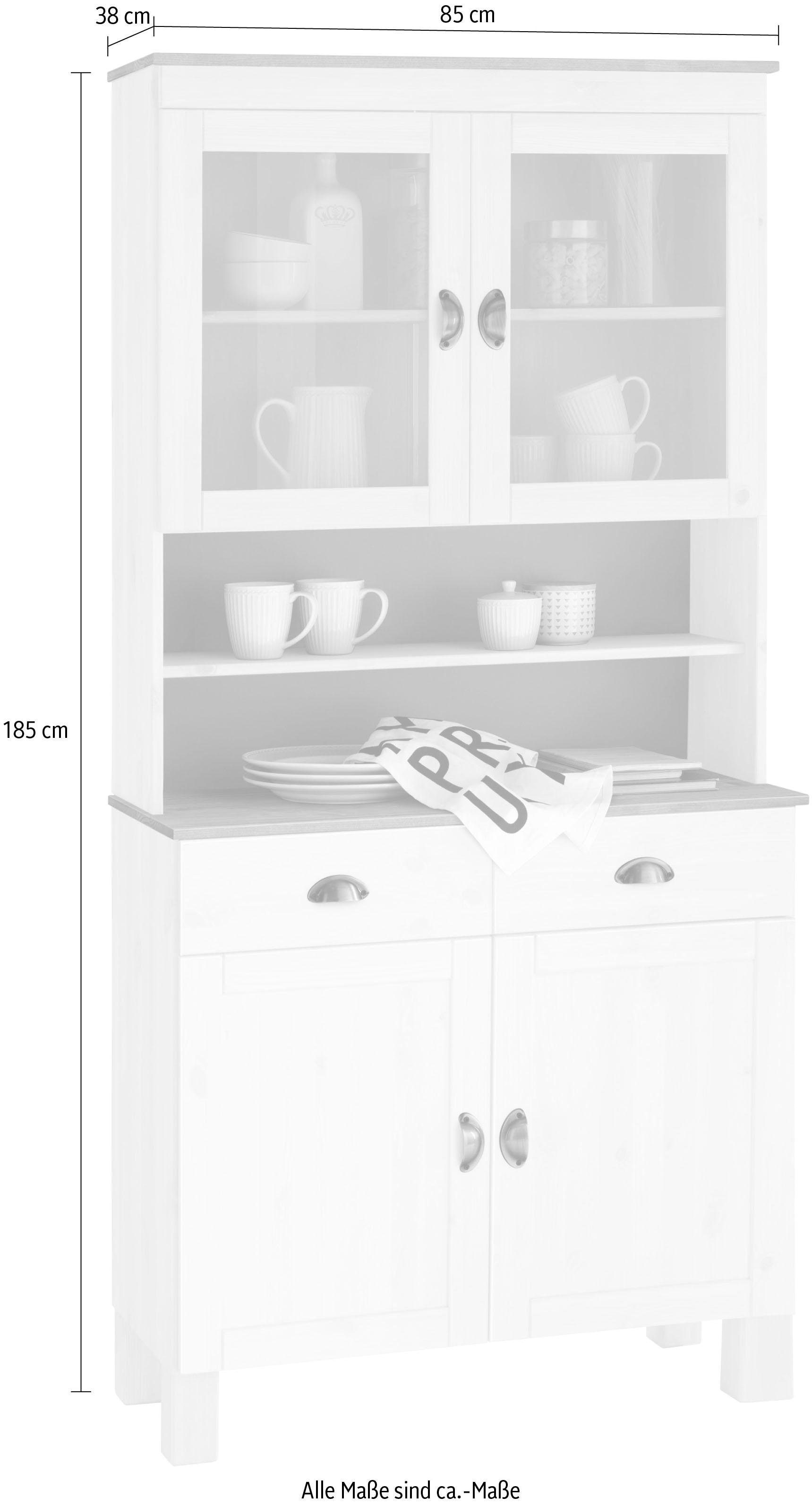 Home affaire Küchenbuffet »Oslo«, 85 cm breit, aus massiver Kiefer, mit 2  Glastüren, Metallgriffe online bestellen | Jelmoli-Versand