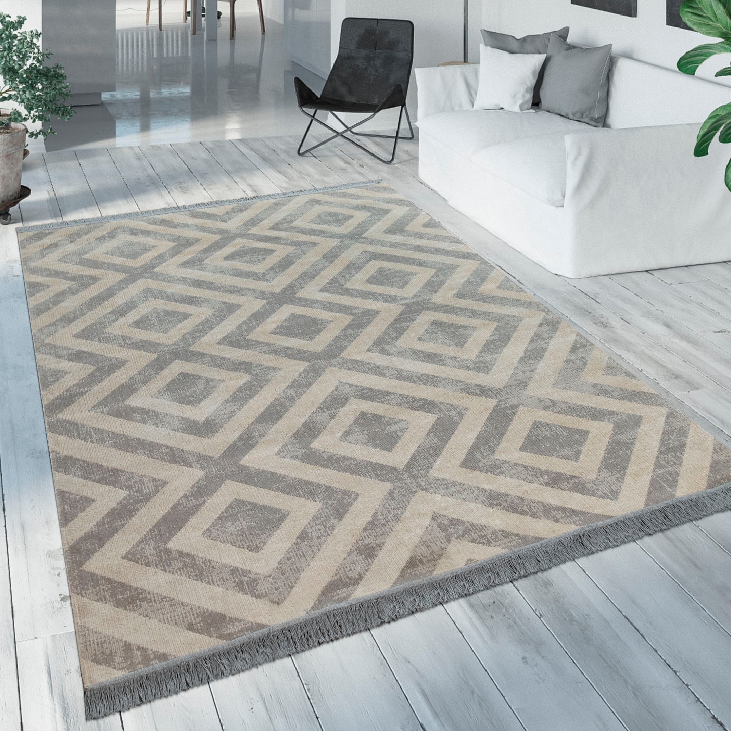 Paco Home Teppich »Poco 821«, rechteckig, Kurzflor, Rauten Design, mit Fransen, In-... kaufen