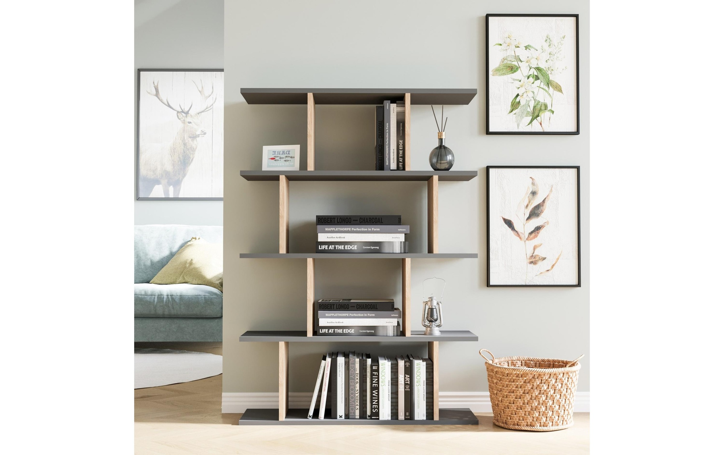 WOODY FASHION Regal »Harmon 90 x 25 x 127.4 cm, Anthrazit/Braun«