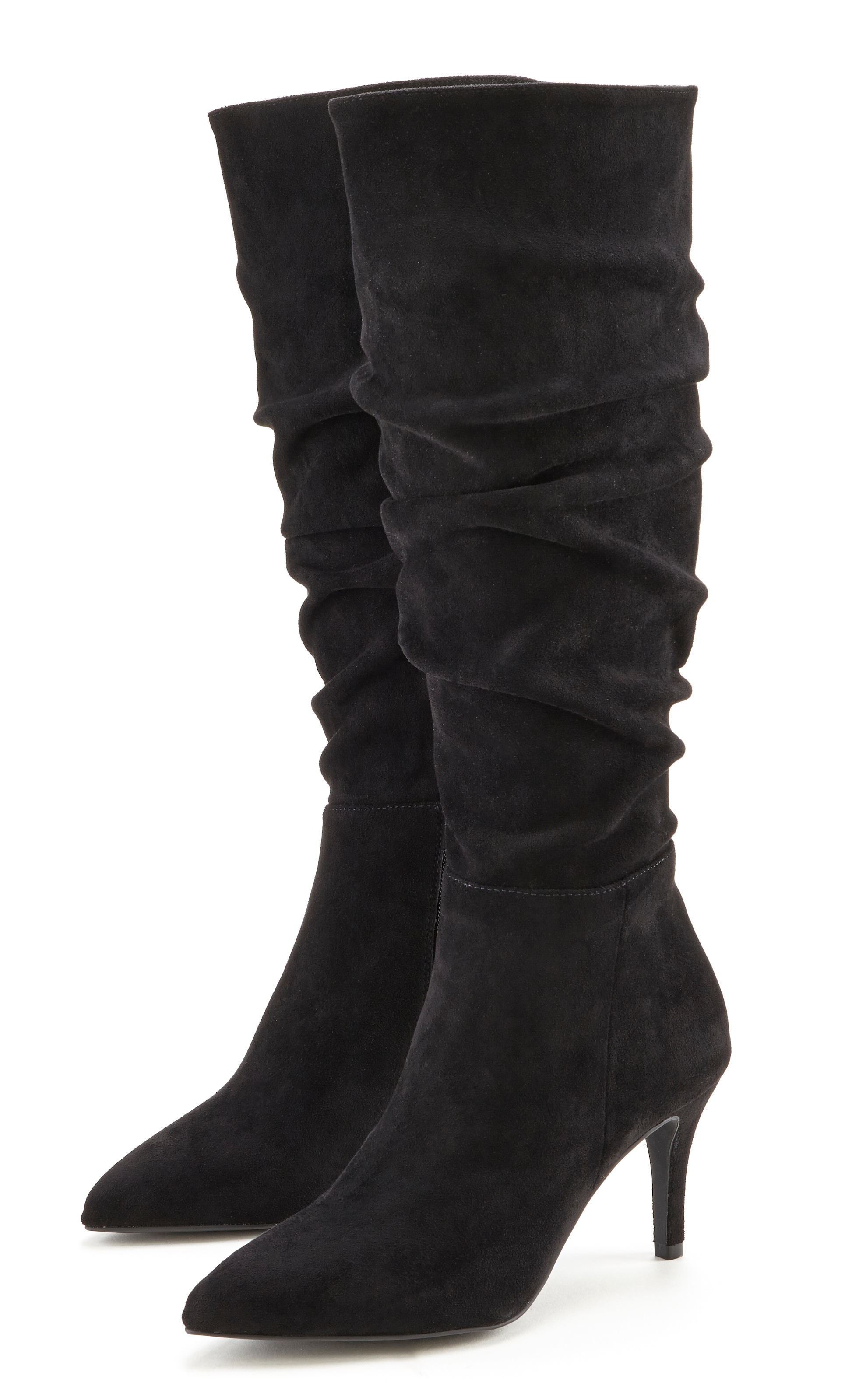 LASCANA Reissverschlussstiefel, mit modischer Raffung, Langschaft, High-Heel Stiefelette,Slouchy Boots