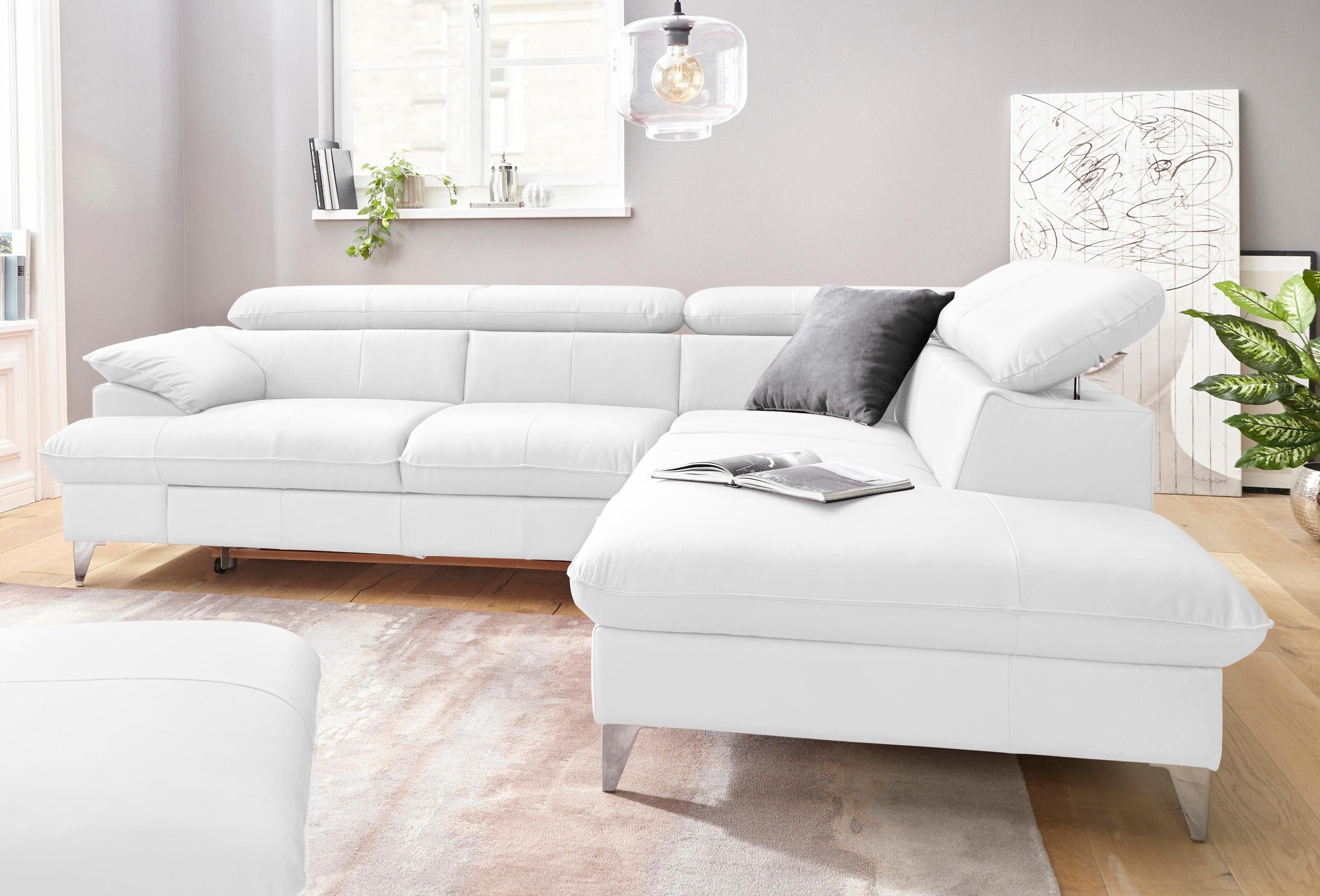 COTTA Polstergarnitur »Caluso L-Form«, Set bestehend aus: Ecksofa mit Kopfteilverstellung & Hocker