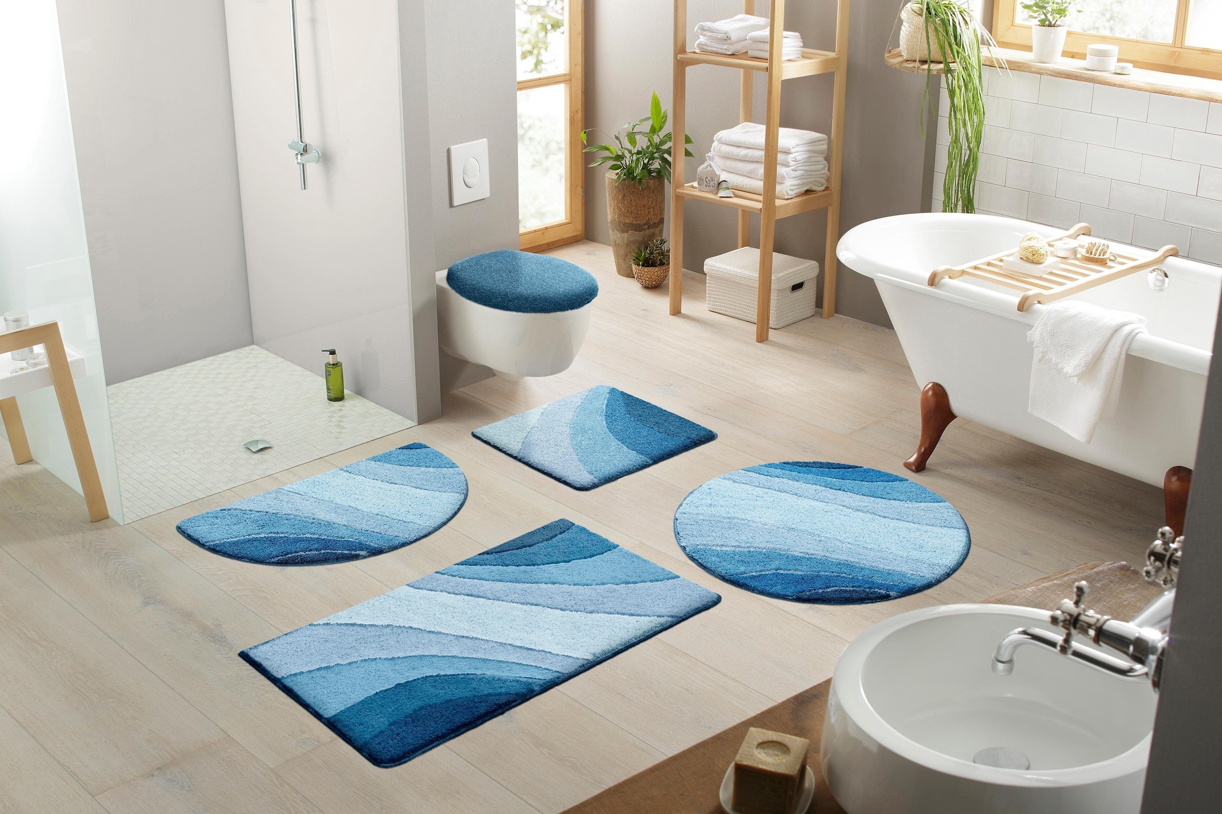 my home Badematte »Josie, Badvorleger, Badezimmer Teppich«, rutschhemmend beschichtet, fussbodenheizungsgeeignet-schnell trocknend-strapazierfähig, Badteppich, Badematten, rechteckig, rund & als 3-tlg. Set erhältlich