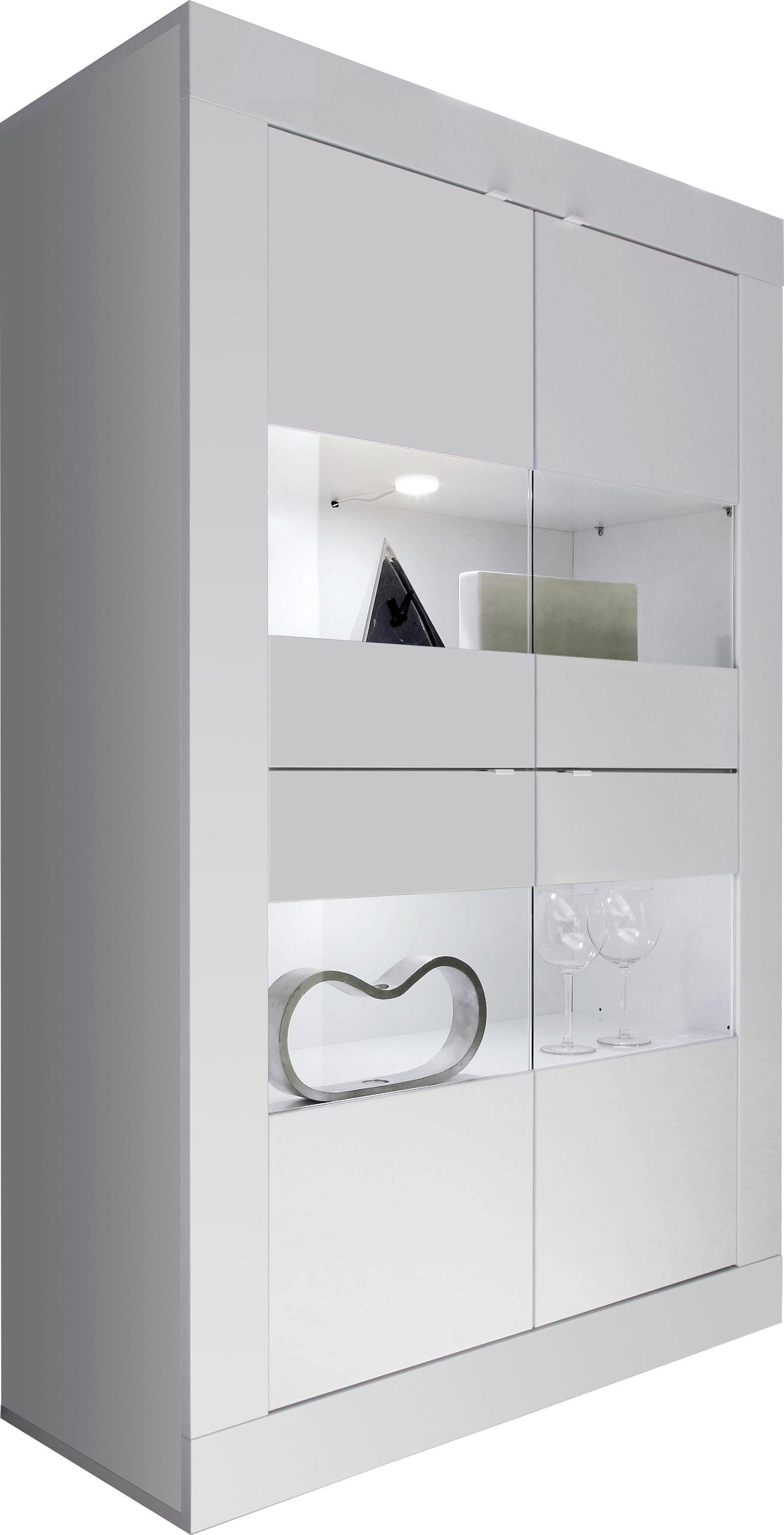 INOSIGN Vitrine »Basic Höhe 162 cm, Standvitrine mit 4 Türen - Metallgriffe,«, Stauraumvitrine in moderner Rahmenoptik, Hochschrank, Anrichte