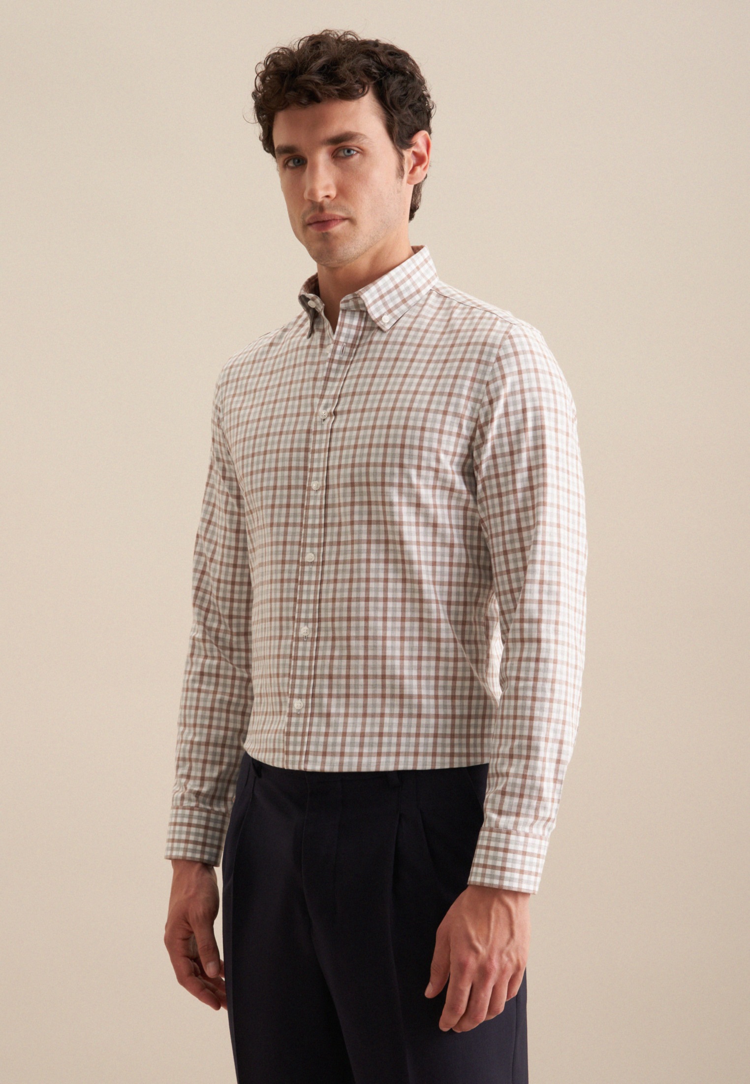 seidensticker Flanellhemd »Comfort« Comfort 1/1 Button-Down-Kragen Karo