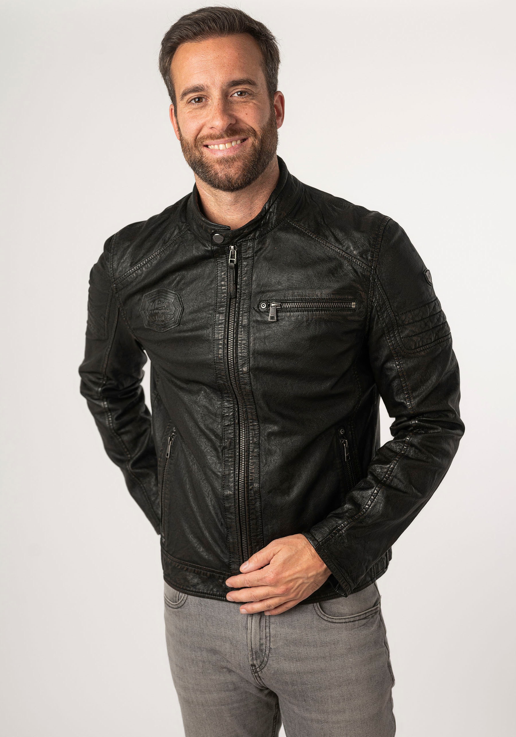 Mauritius Lederjacke »MMJenno« mit Kapuze mit Jerseykapuze, Reissverschluss, Ziernähte