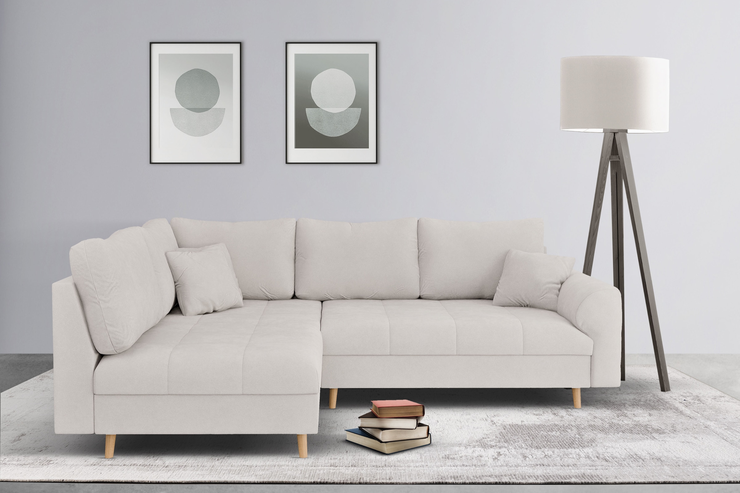Home affaire Ecksofa »CHARRE L-Form mit Ottomane, Masse B/T/H: 231/161/81 cm«, feine Steppung, lose Rücken- und Zierkissen, auch in Cord und Bouclé