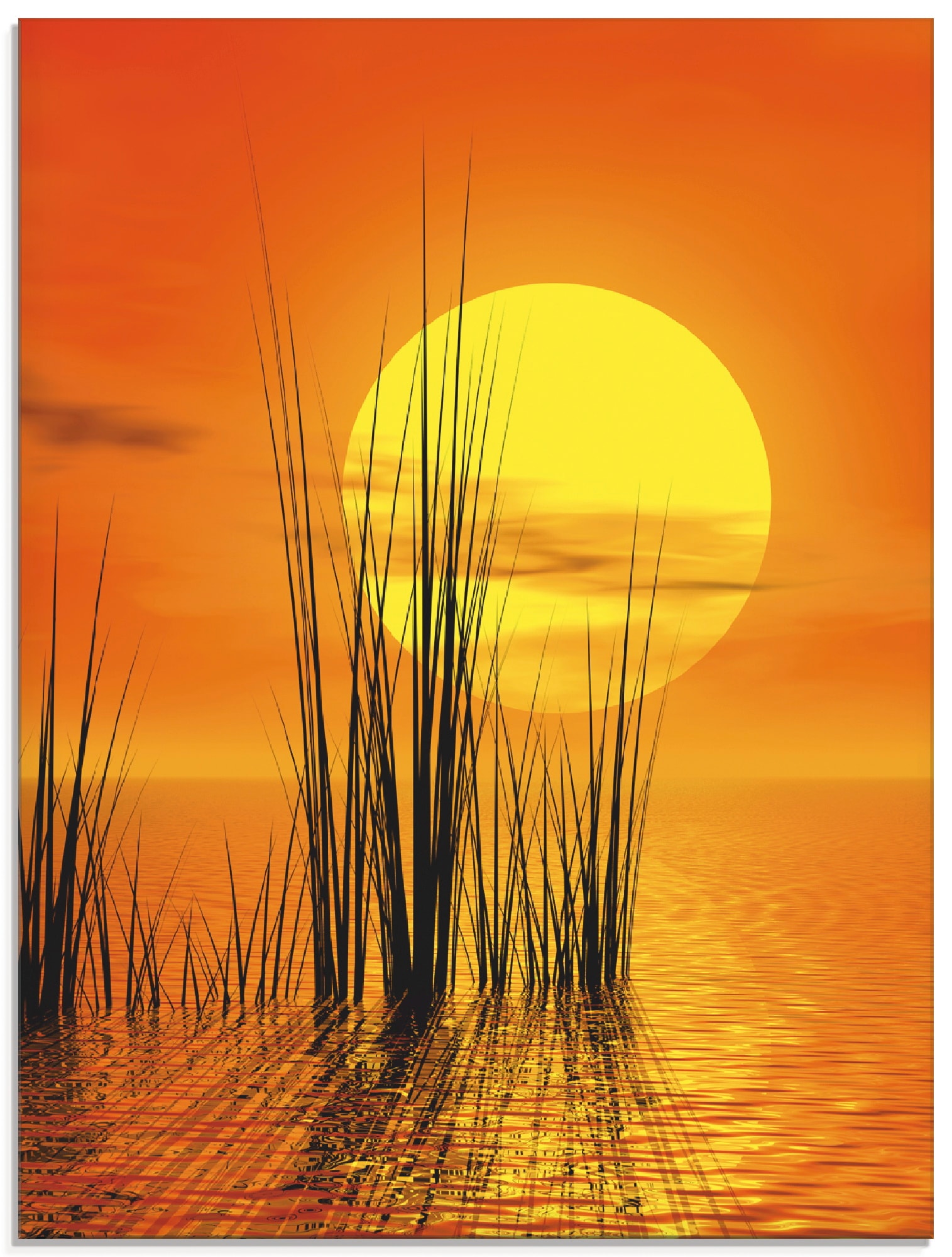 kaufen & | Jelmoli-Versand St.), verschiedenen Sonnenaufgang Grössen online (1 »Sonnenuntergang in Artland mit Glasbild Schilf«, -untergang,