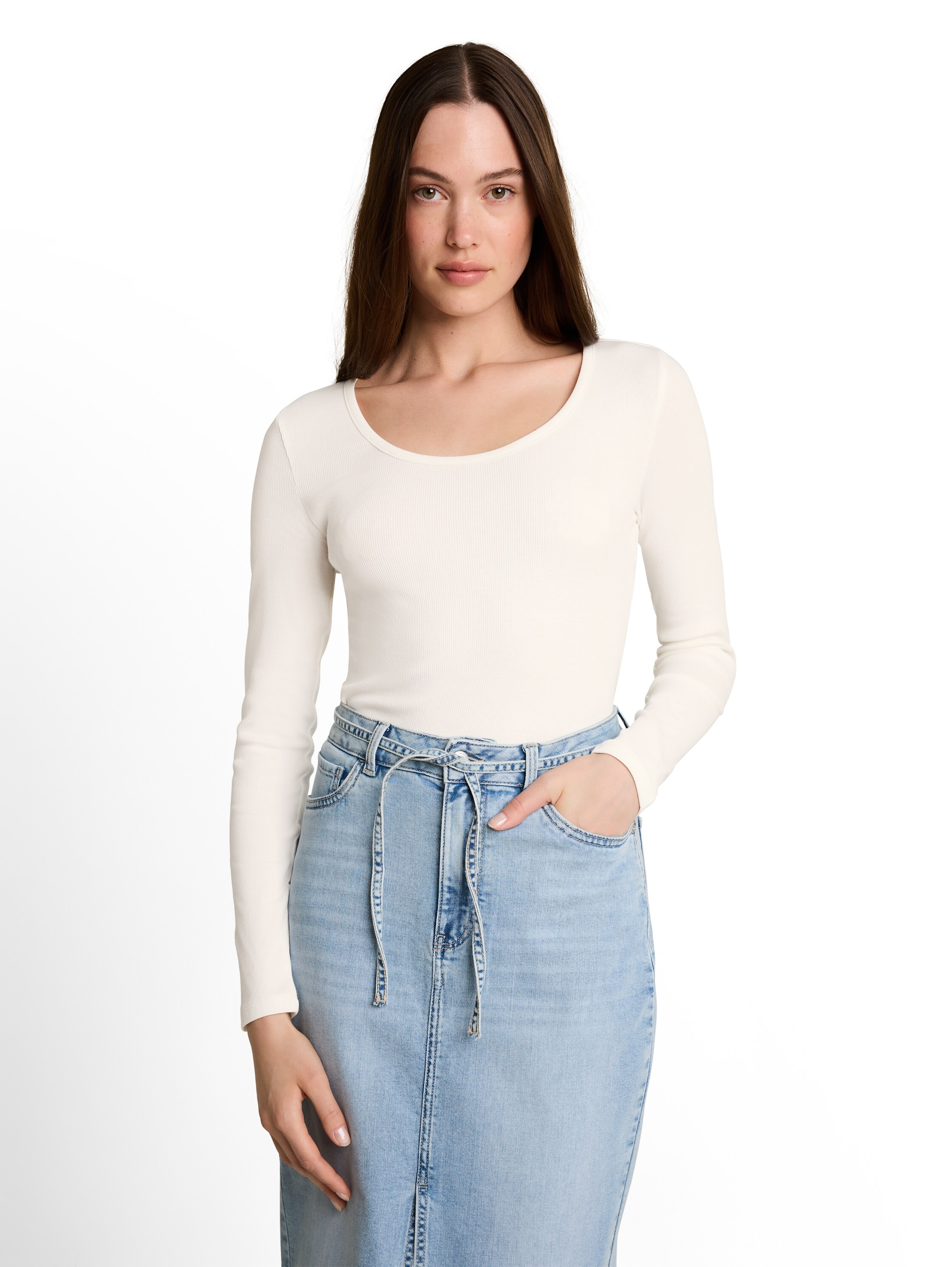 TOM TAILOR Denim Langarmshirt mit Häkelkante am Saum
