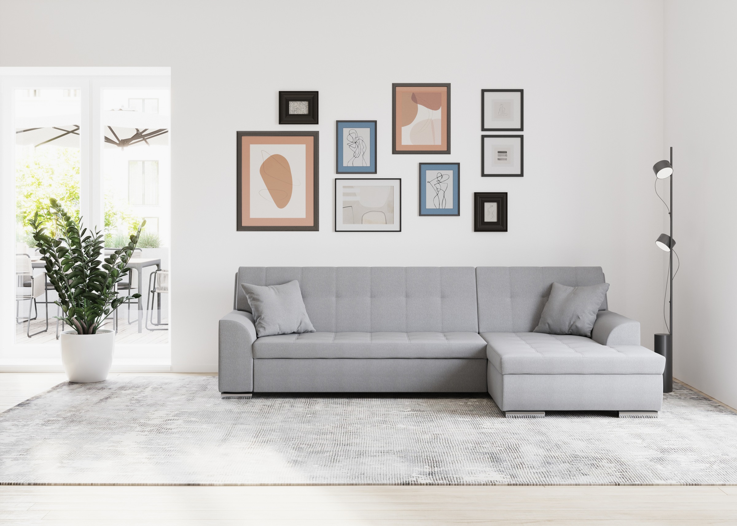 DOMO collection Ecksofa "Treviso viele Bezüge, auch in Cord, L-Form, B/T/H: 267/80/83 cm" wahlw. mit Bettfunktion, inkl. Zierkissen, Unser Dauertiefpreis