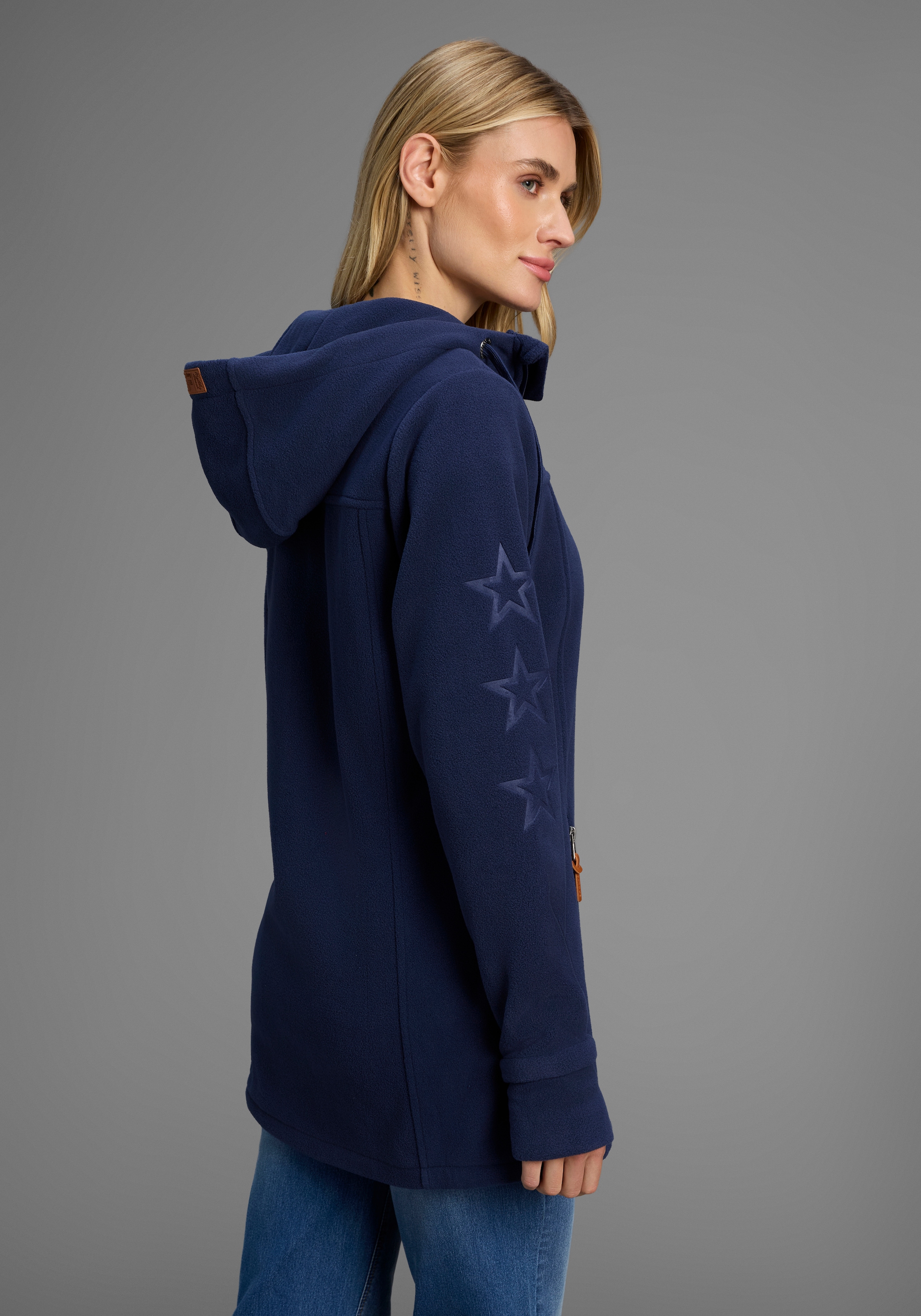 KangaROOS Fleecejacke, mit Kapuze, figurbetonter Schnitt, mit Kapuze, mit 2-Wege-Reissverschluss