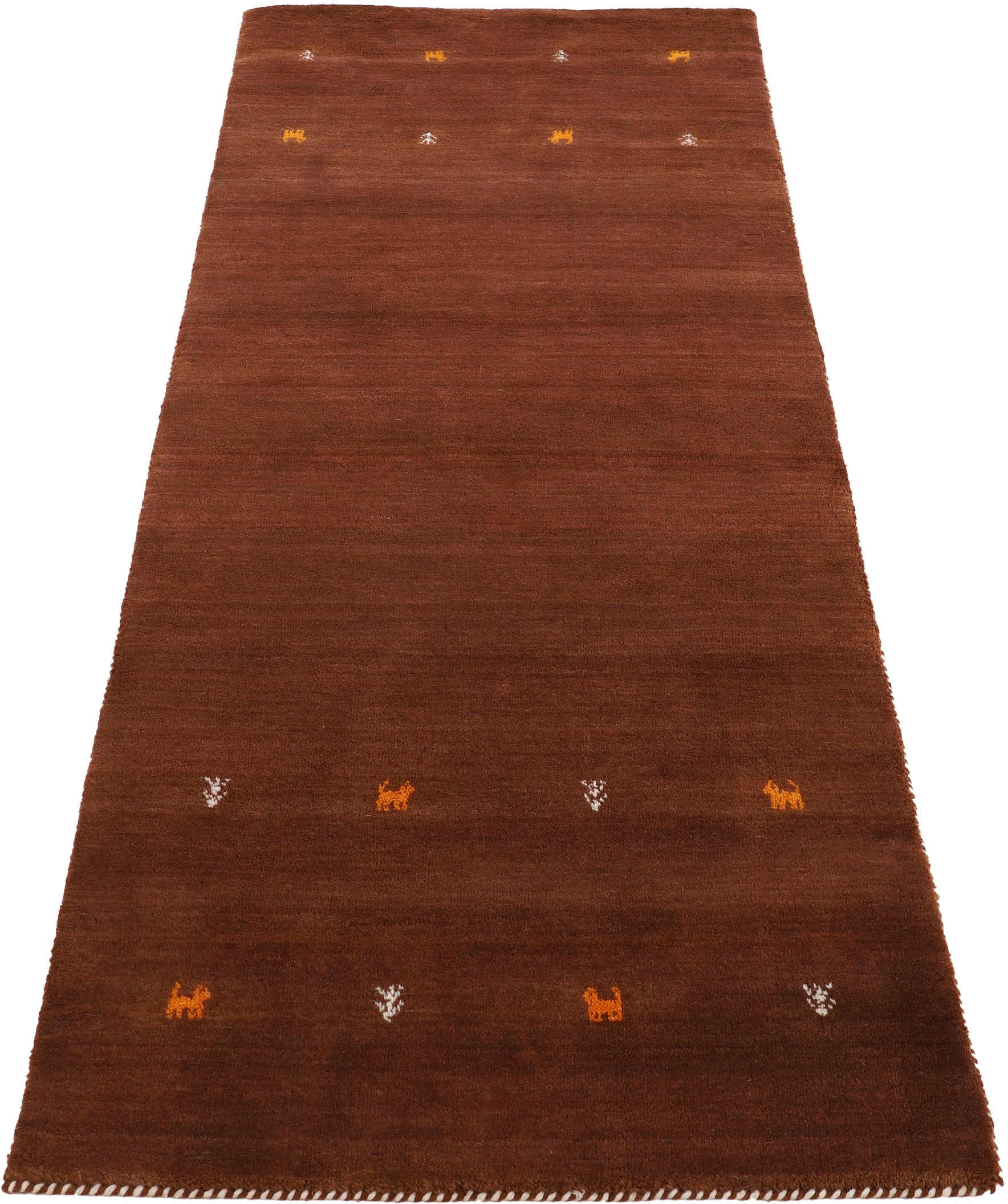 carpetfine Wollteppich »Gabbeh Uni, auch als Läufer und Rund erhältlich«, rechteckig, 15 mm Höhe, reine Wolle, handgewebt, Gabbeh Loom Tiermotiv, grosse Farbauswahl