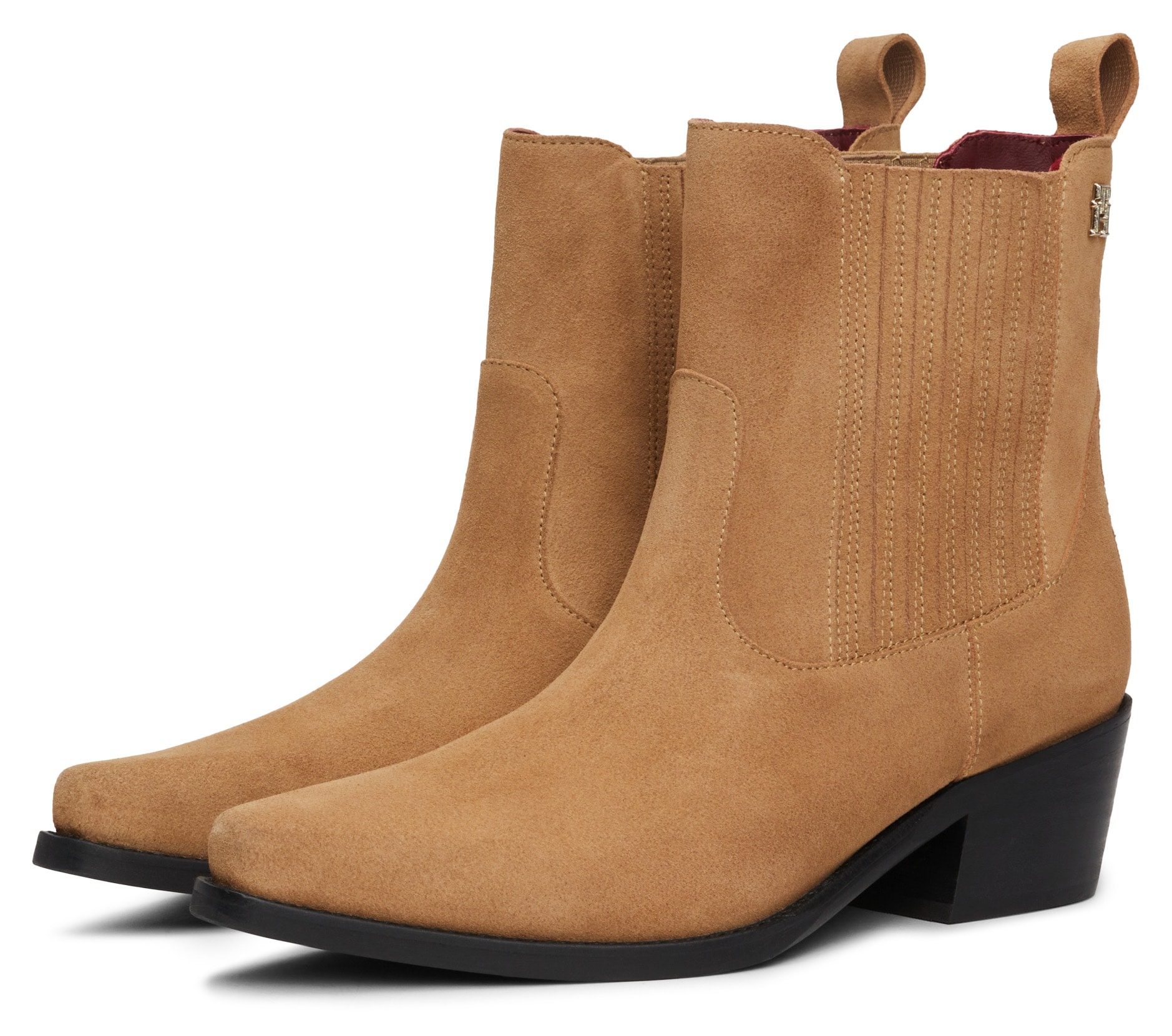 Tommy Hilfiger Cowboy Stiefelette »TH SUEDE COWBOY BOOT«, Blockabsatz, Westernstiefelette, Stiefelette, Boots in spitzer Form