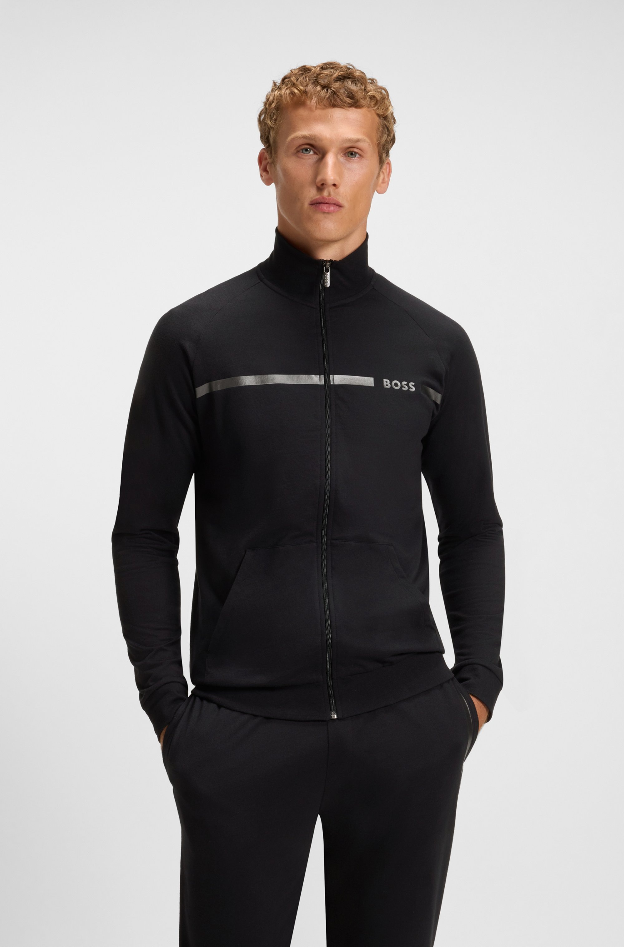 BOSS Sweatjacke »Authentic Jacket Z« aus Baumwoll-Terry mit Streifen und Logo, regular fit