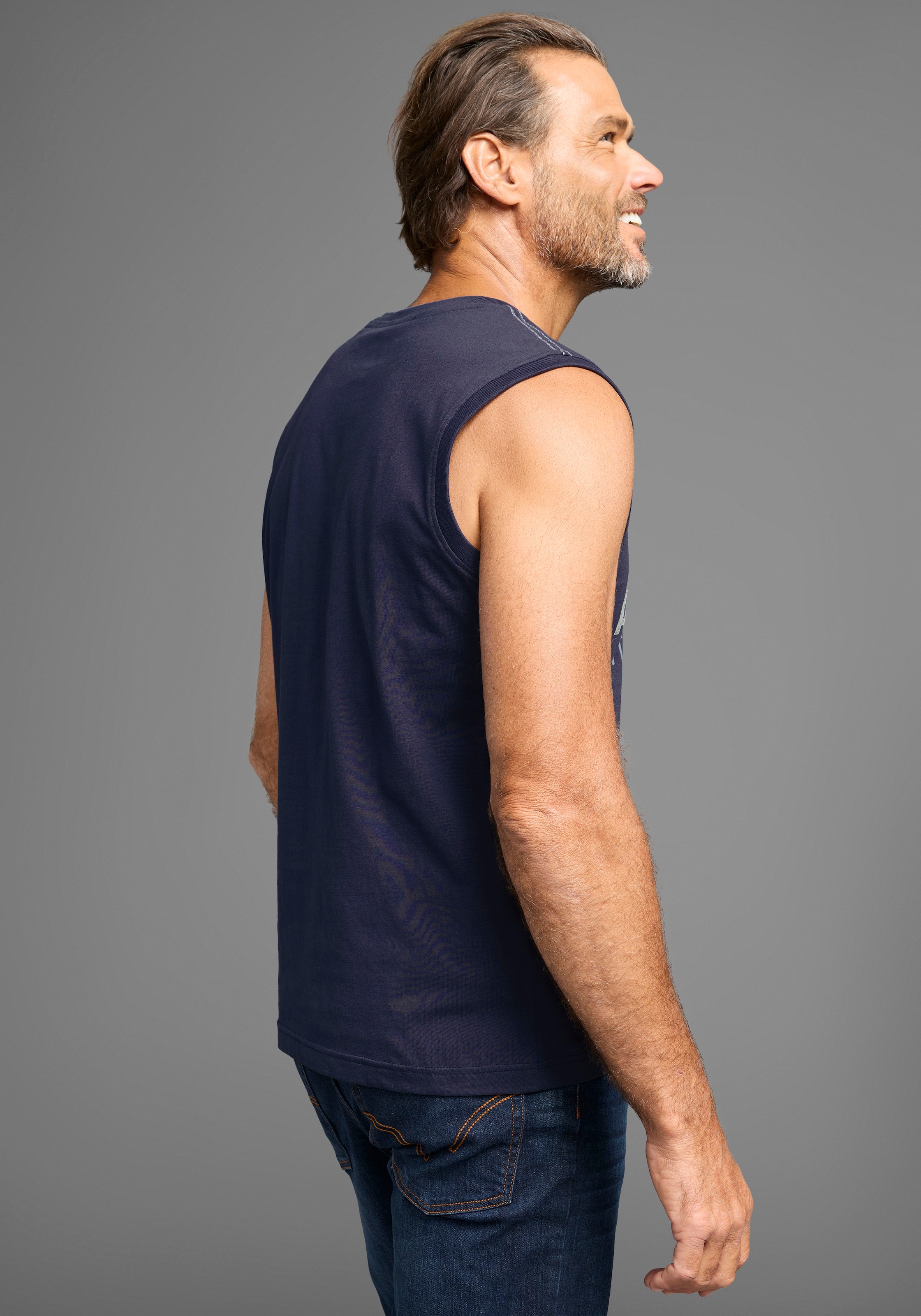 Man's World Muscleshirt, ohne Ärmel, bedruckt, Rundhalsausschnitt, aus Baumwolle