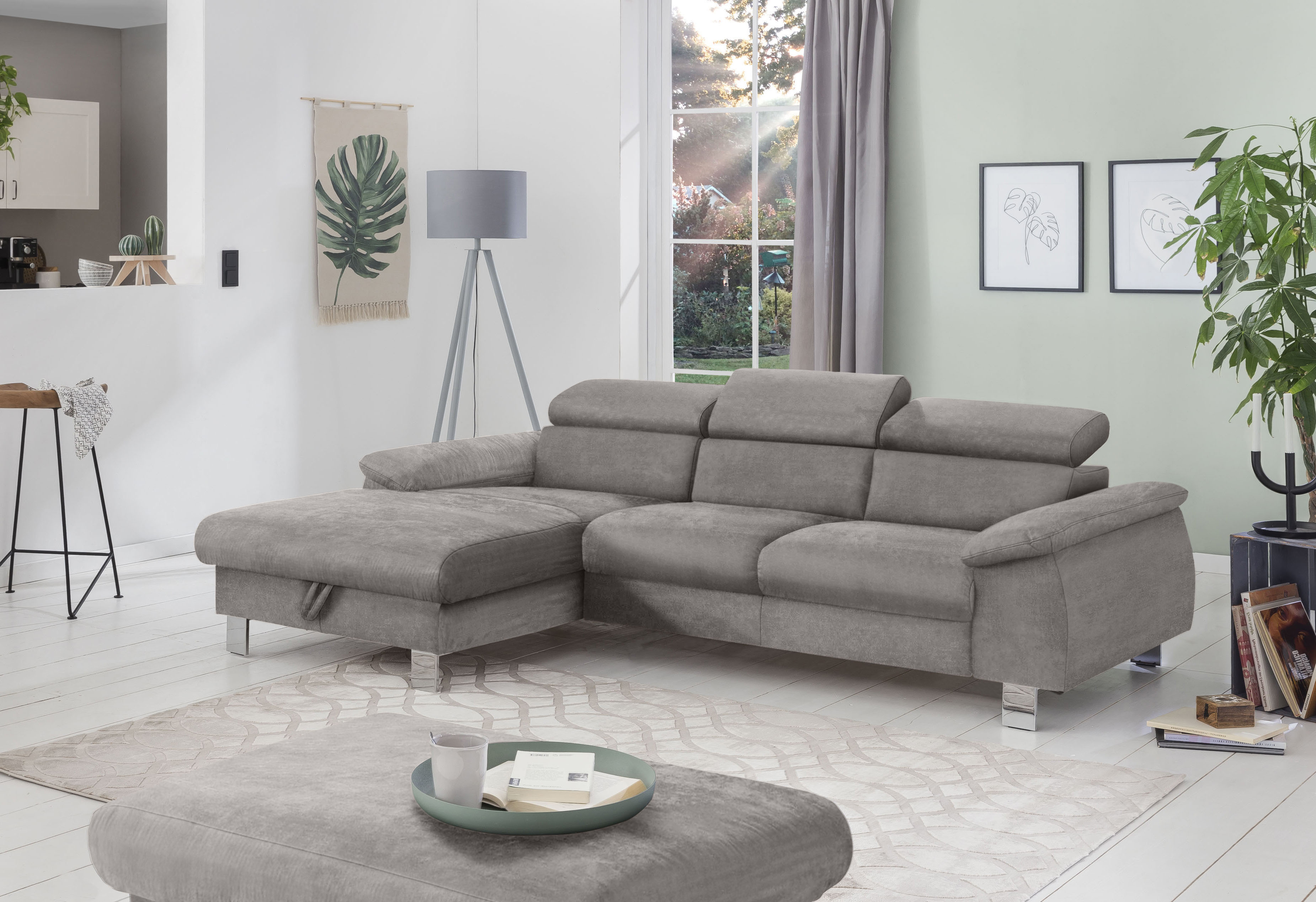 COTTA Ecksofa "Komaris L-Form, B: 244 cm" mit Kopfteilverstellung, optional Schlaffunktion, Bettkasten & Licht