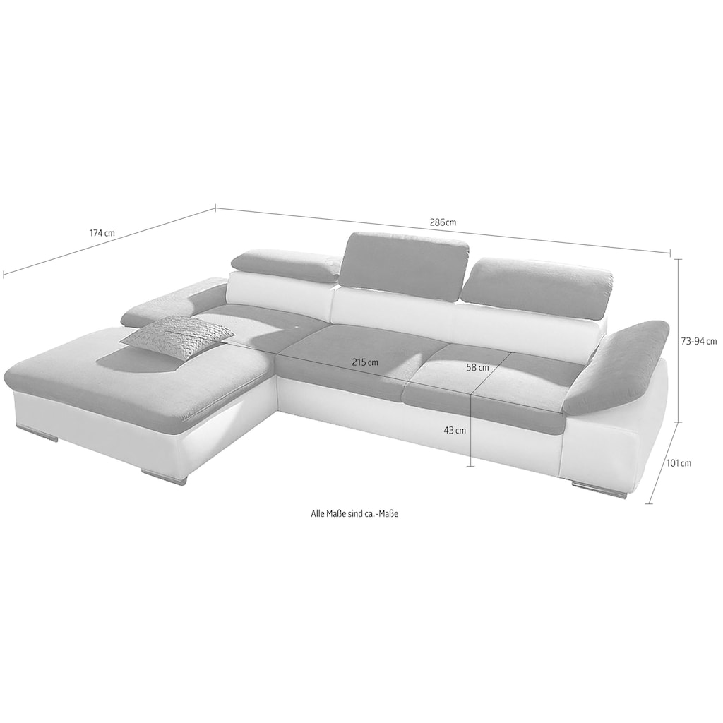 sit&more Ecksofa »Alcudia L-Form«, wahlweise mit Bettfunktion