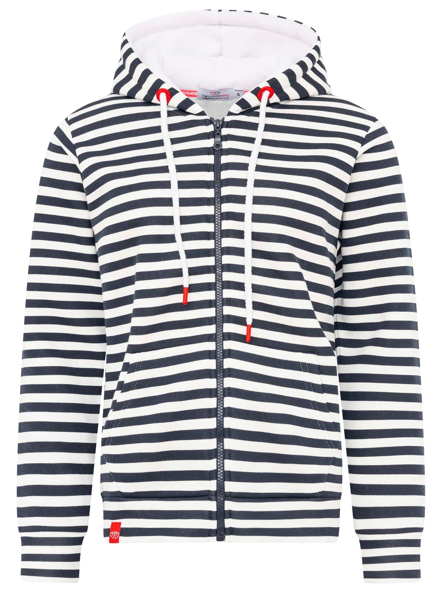 Zwillingsherz Kapuzensweatjacke »"Streifen Strandglück"«, gestreifte Hoodiejacke mit Strandglück Stickerei und Anker am Rücken