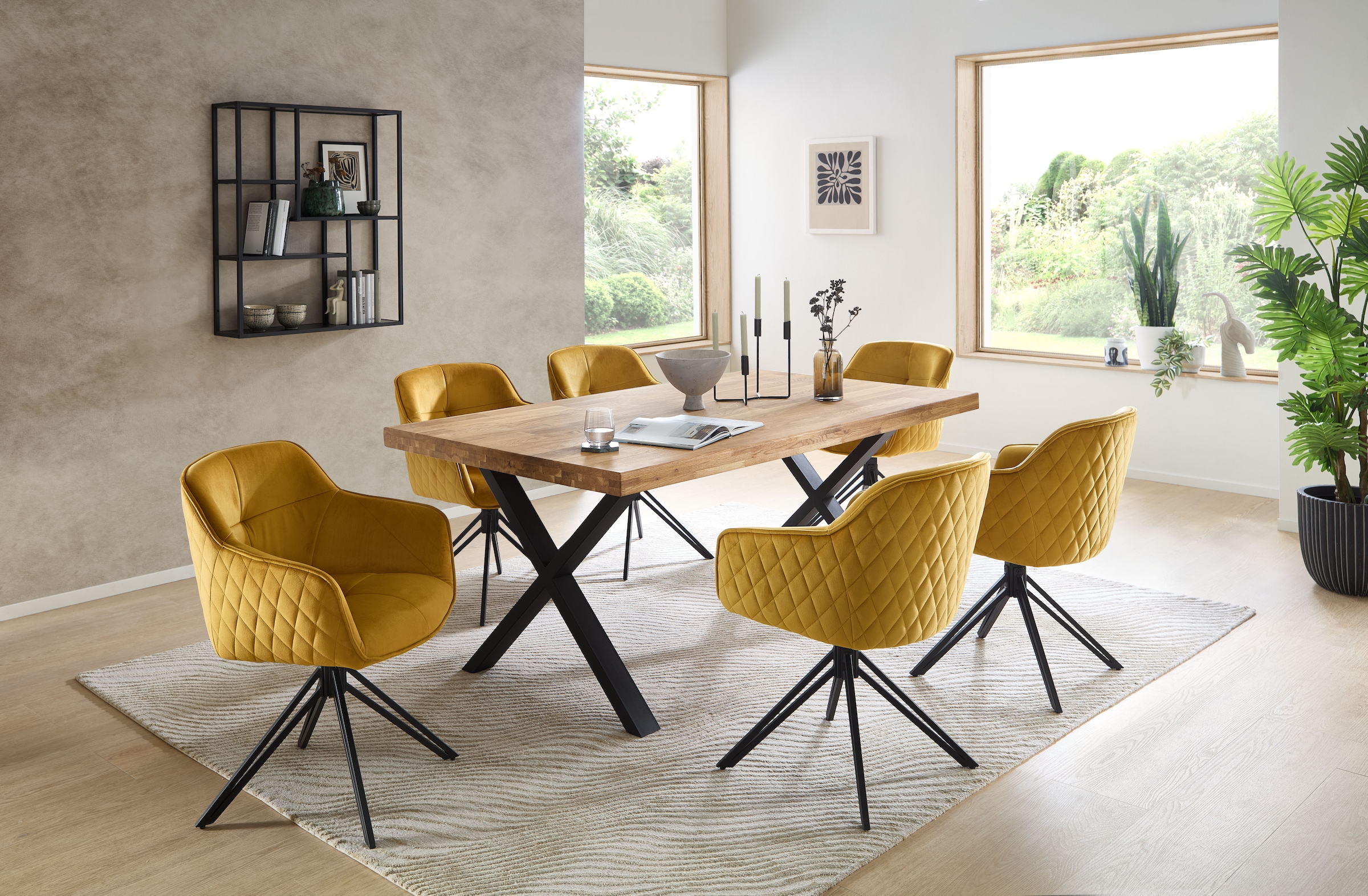 Stolkom Esstisch »Chris Esszimmertisch Eiche Massivholz, BxHxT 110x47x70 cm«, Gerade Kante, Industrial Style Eiche Massivholz