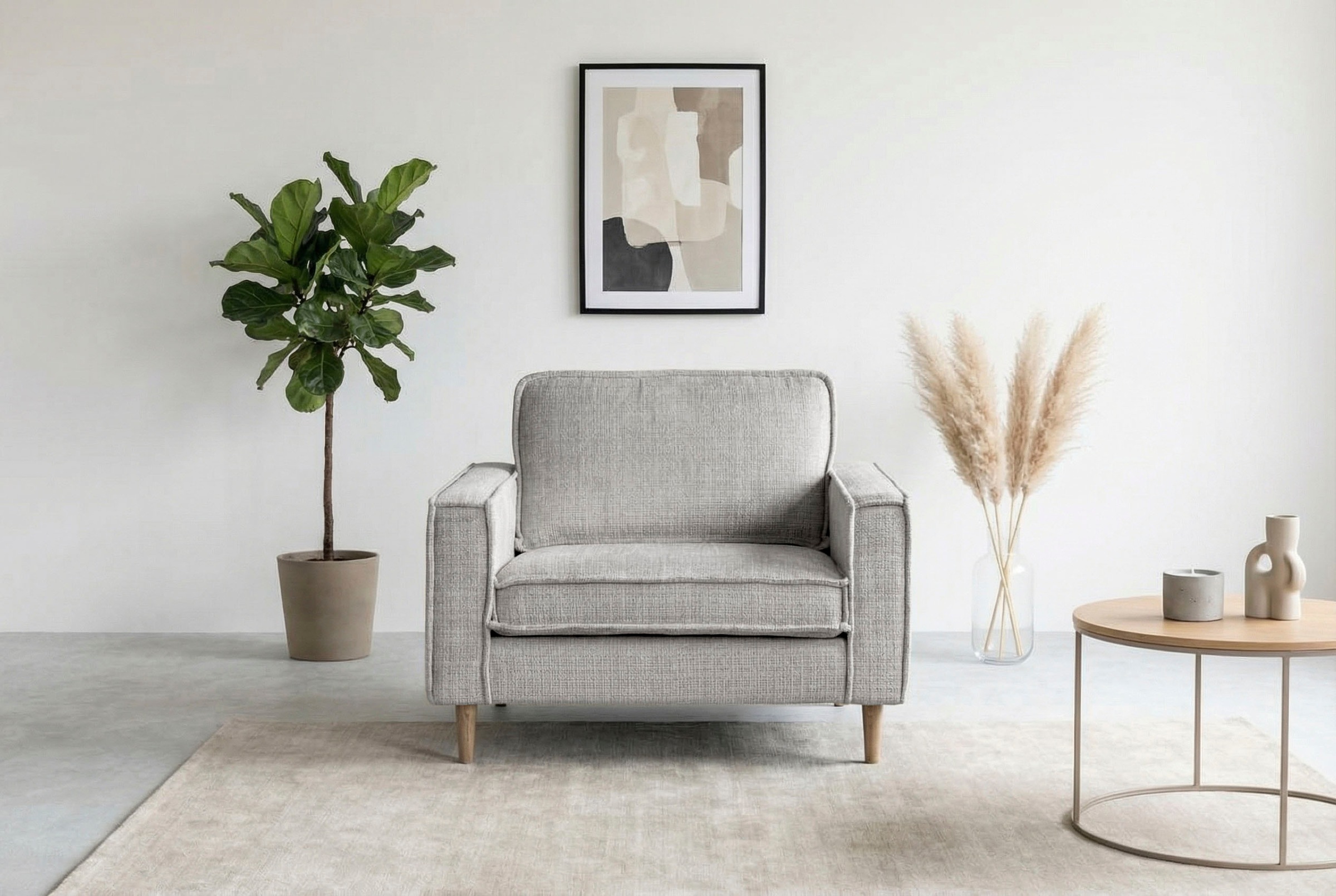 OTTO home Loveseat "Pinto Skandi 105 cm, Chenille, Struktur" mit Keder, Massivholzfüße Eiche geräuchert