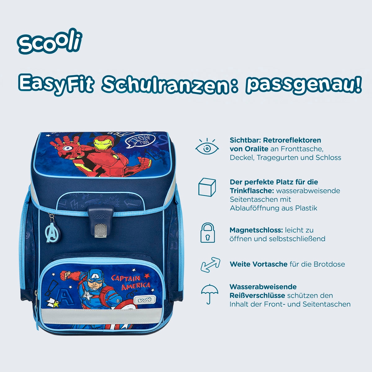 Scooli Schulranzen »EasyFit, Avengers«, Reflektoren