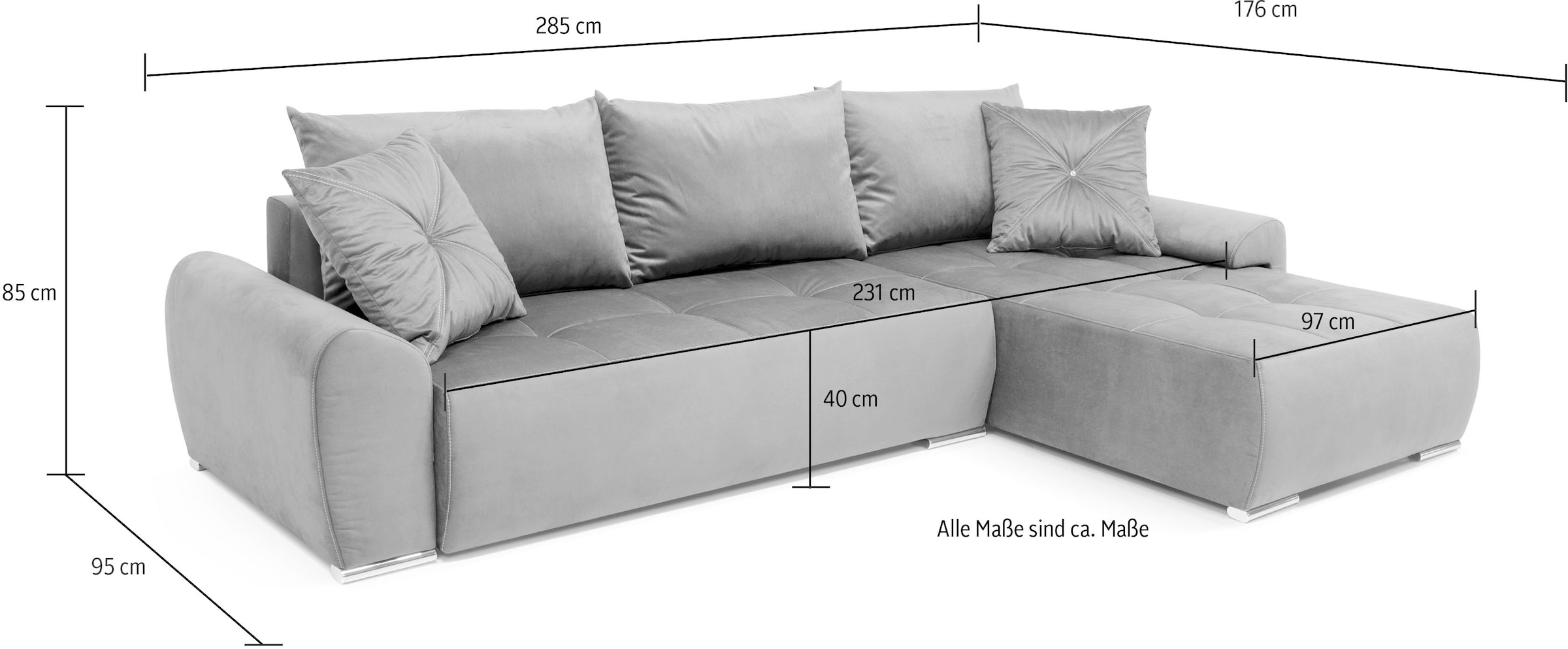 COLLECTION AB Ecksofa »Bilbao L-Form«, inkl. Bettfunktion und Bettkasten, Zierkissen mit Strassstein