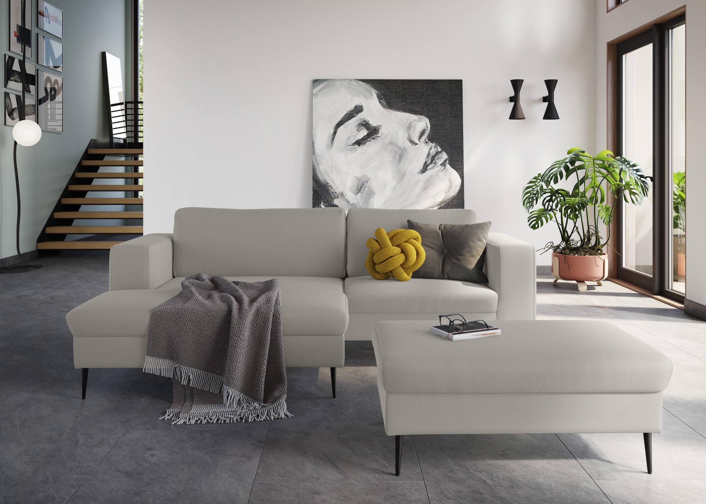 DOMO collection Ecksofa »Modica kompakt und elegant, Breite 244, L-Form«, moderne Optik mit extrabreiter Recamiere, auch in Cord