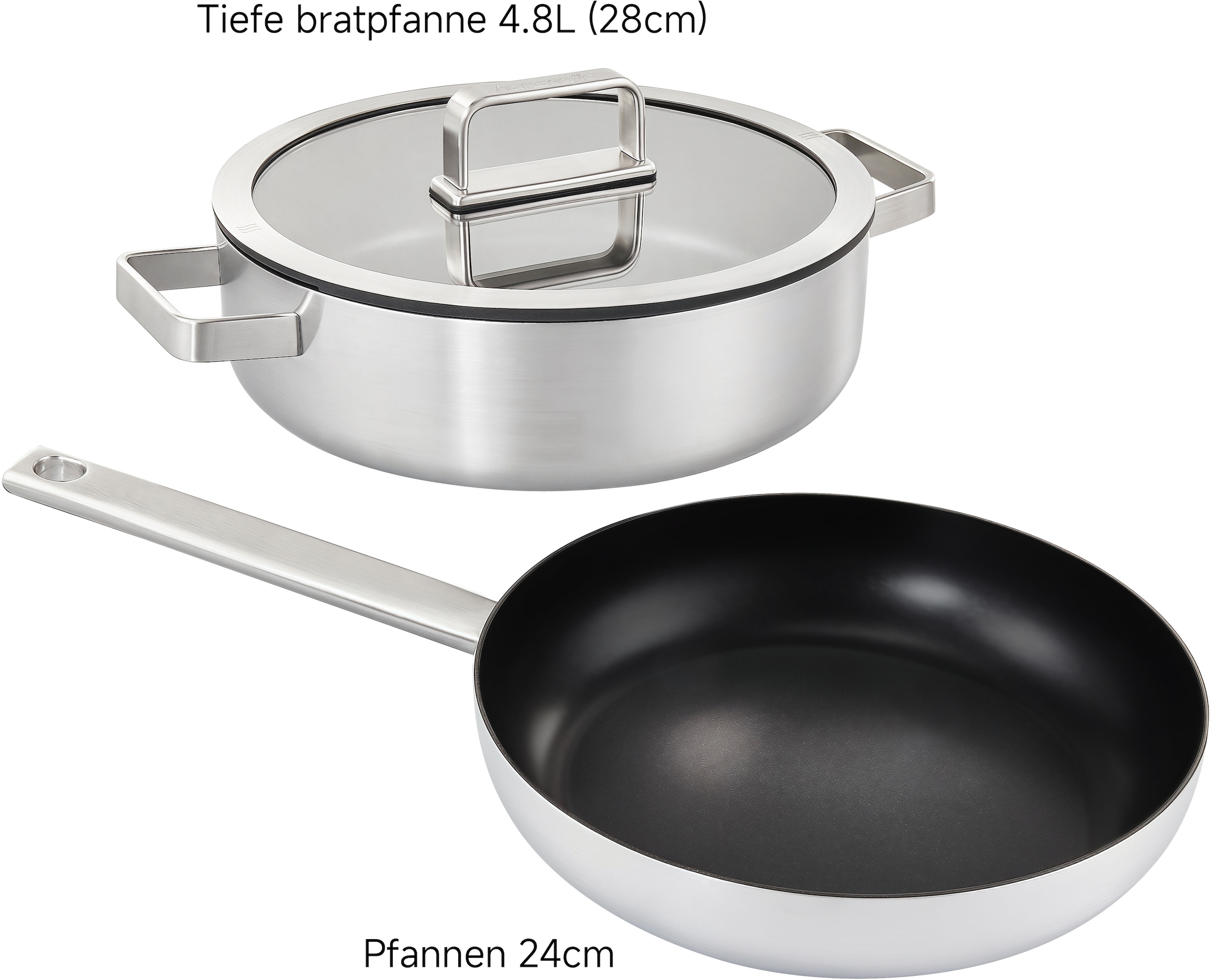 Hanseatic Pfannen-Set »PREMIUM«, Edelstahl, (Set, 3 tlg., 1x Pfanne 24 cm, 1x Servierpfanne 28 cm), mit Antihaftbeschichtung, für alle Herdarten, Induktion