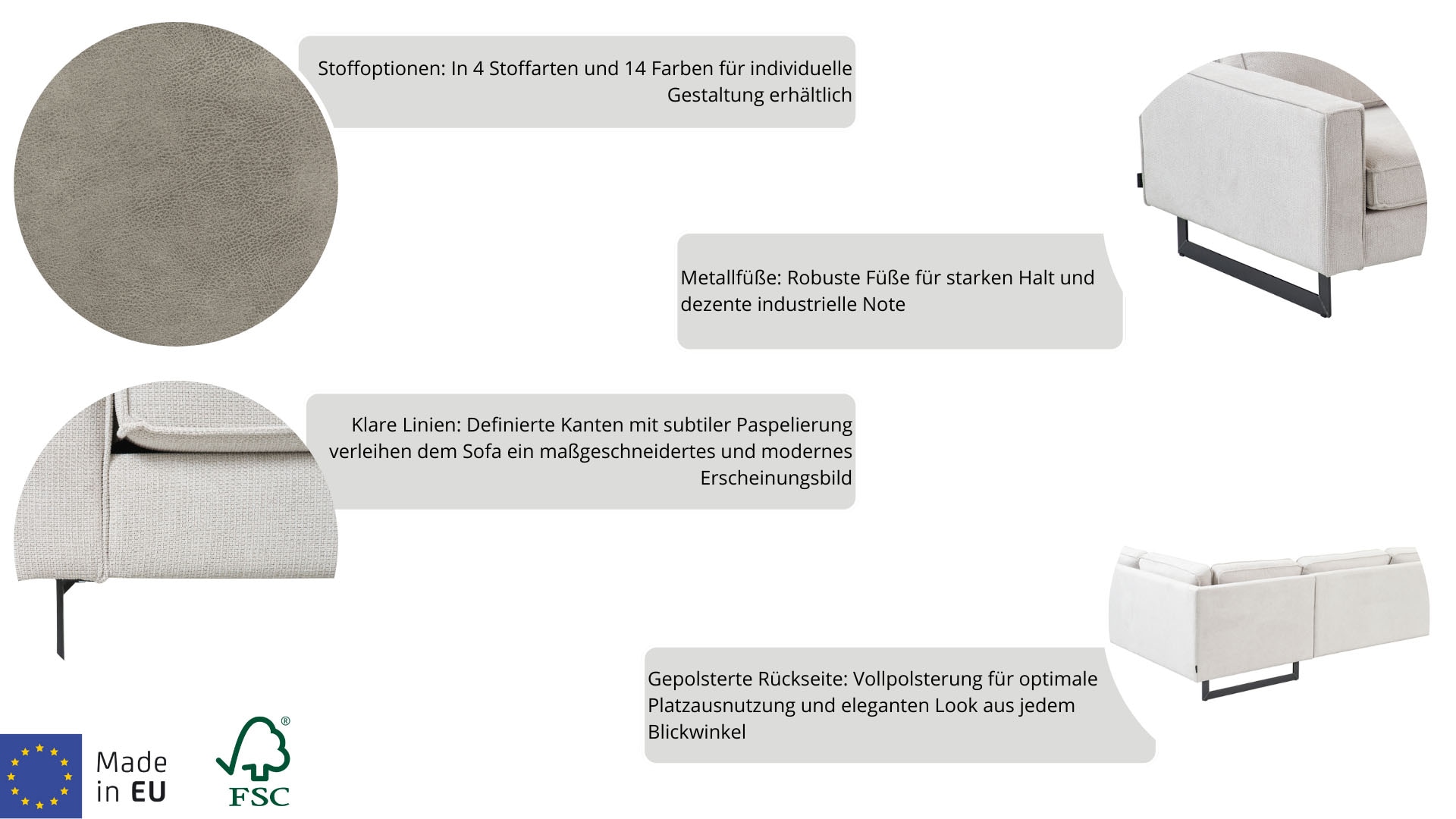 Places of Style Loveseat »Pinto 105 cm, Cord, Chenille, Lederoptik«, mit Keder, Metallfüssen und auch in Cord Bezug erhältlich