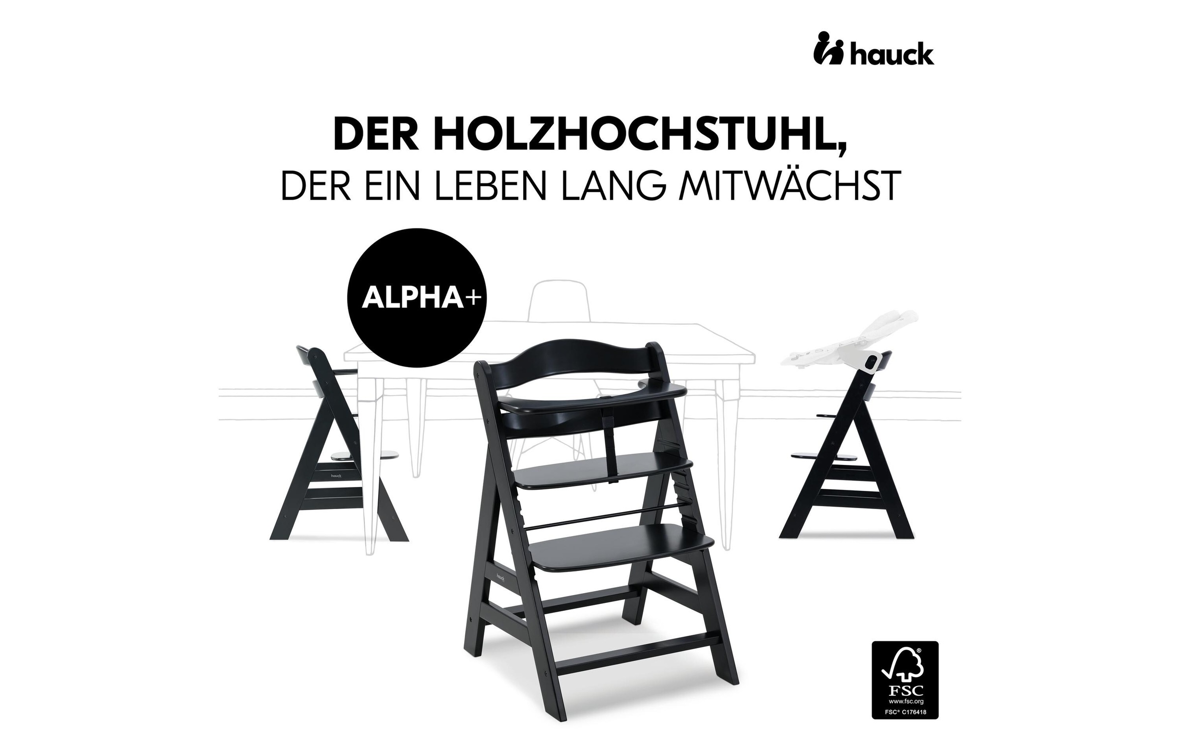 Hauck Hochstuhl »Alpha+ Schwarz«, Holzart: Buche (Fagus sylvatica)/ Europa