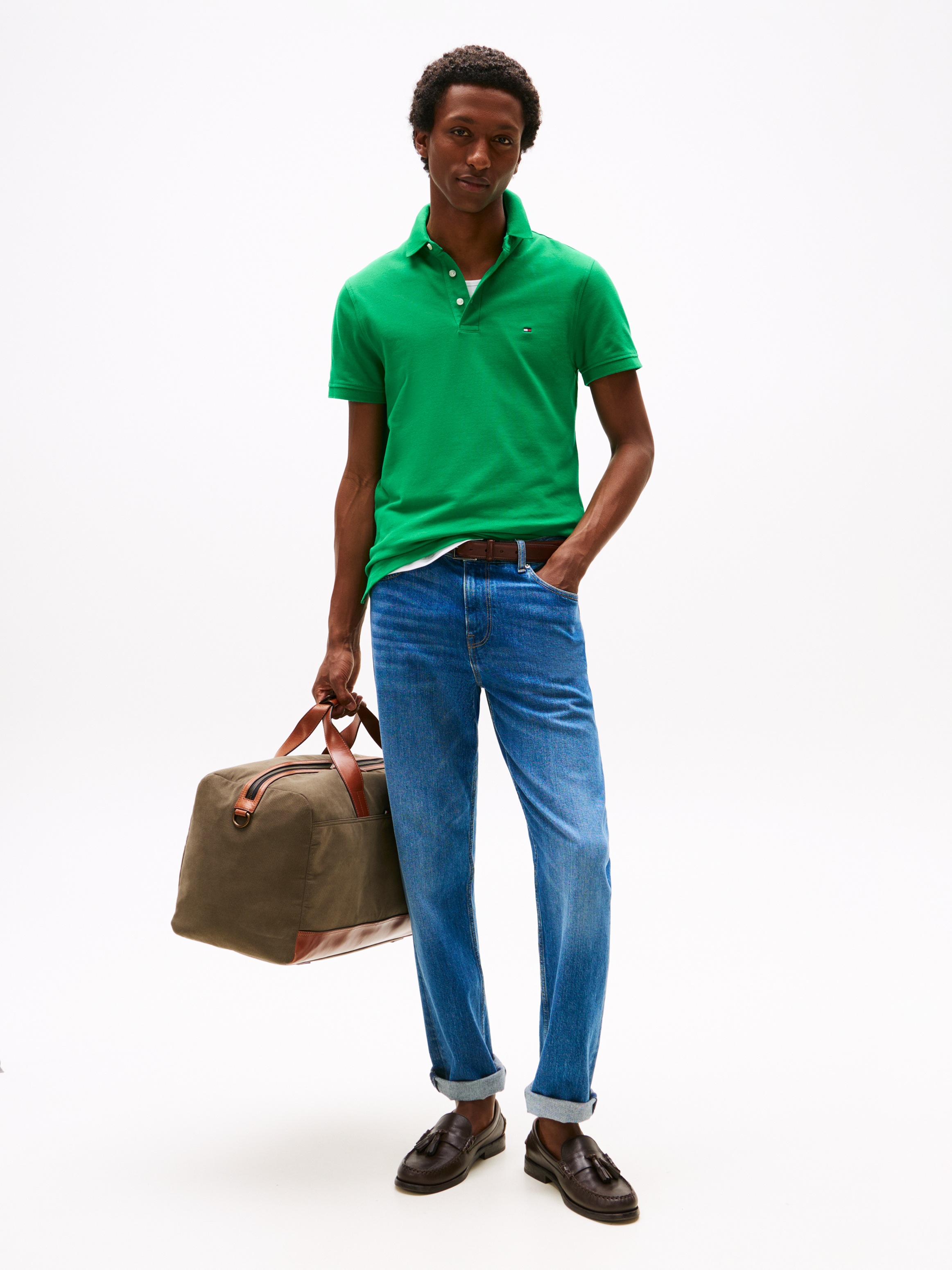 Tommy Hilfiger Poloshirt »1985 SLIM POLO mit Piqué-Struktur und Stickerei«, meliert, casual, slim fit, Baumwollmix, Polokragen