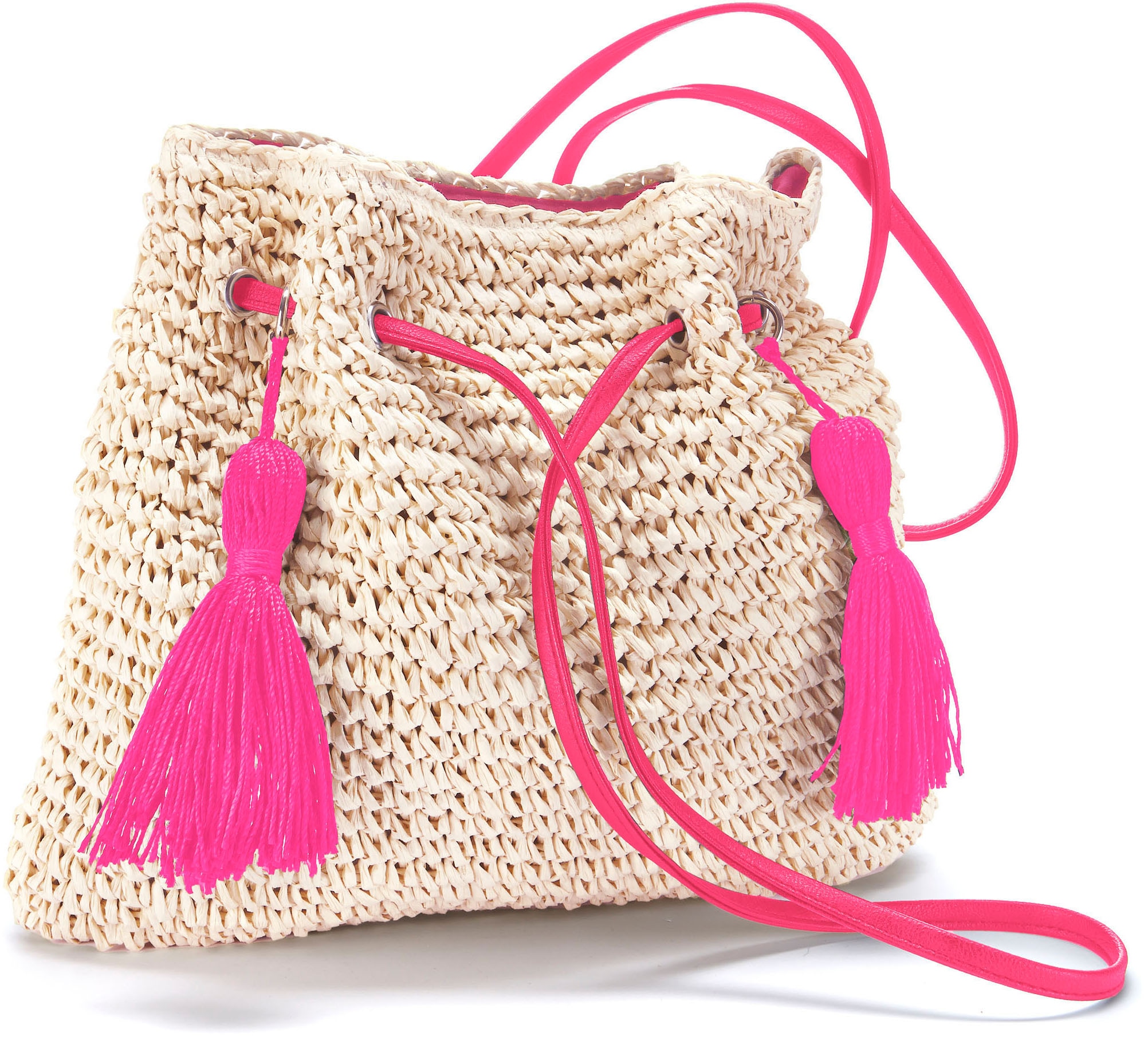 LASCANA Umhängetasche »Strandtasche«, aus Papierstroh, Handtasche, Schultertasche VEGAN