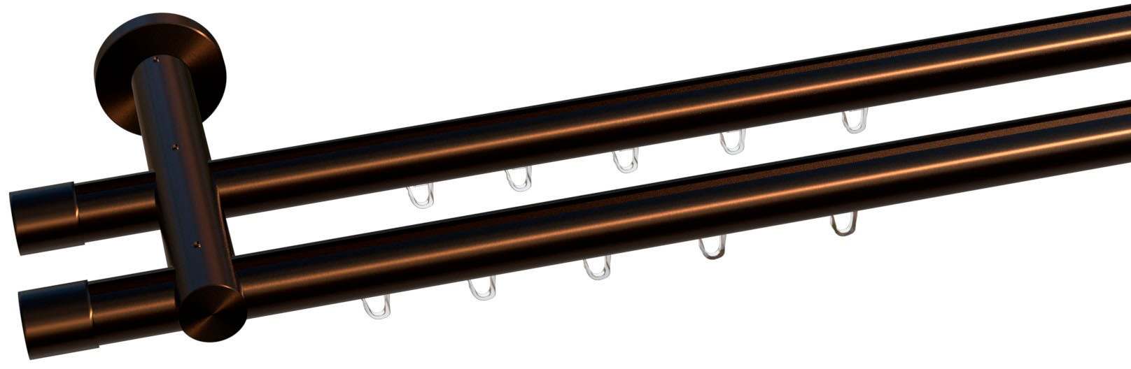 indeko Gardinenstange "Consul" Ø 20 mm 2 läufig-läufig Wunschmasslänge Innenlauf Komplett-Set inkl. Gleitern und Montagematerial