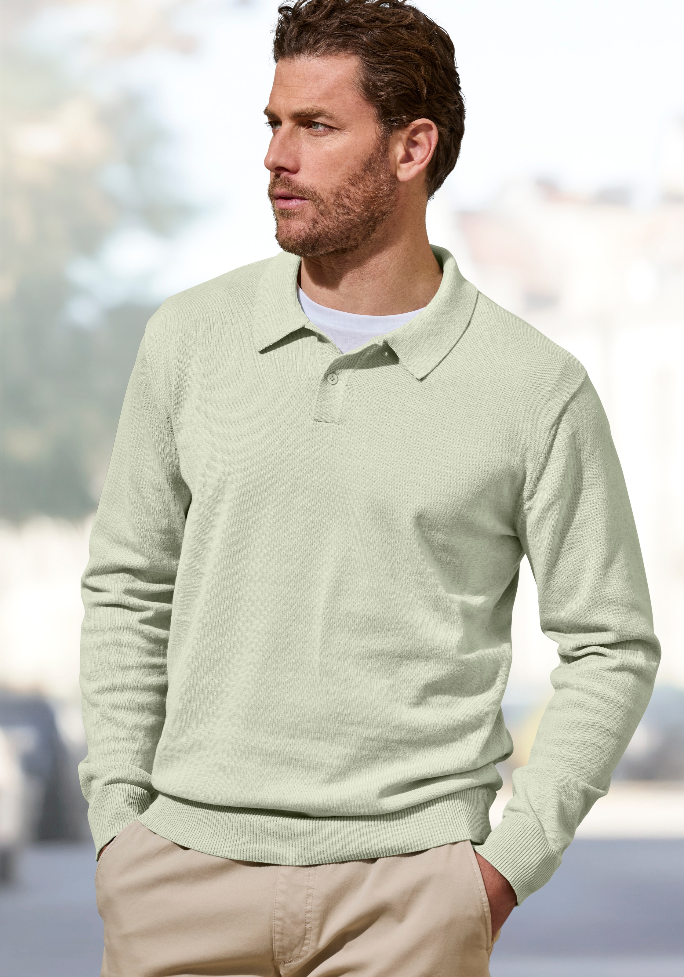 H.I.S Strickpullover mit Polokragen und kleiner Knopfleiste, pflegeleichte Baumwollmischung