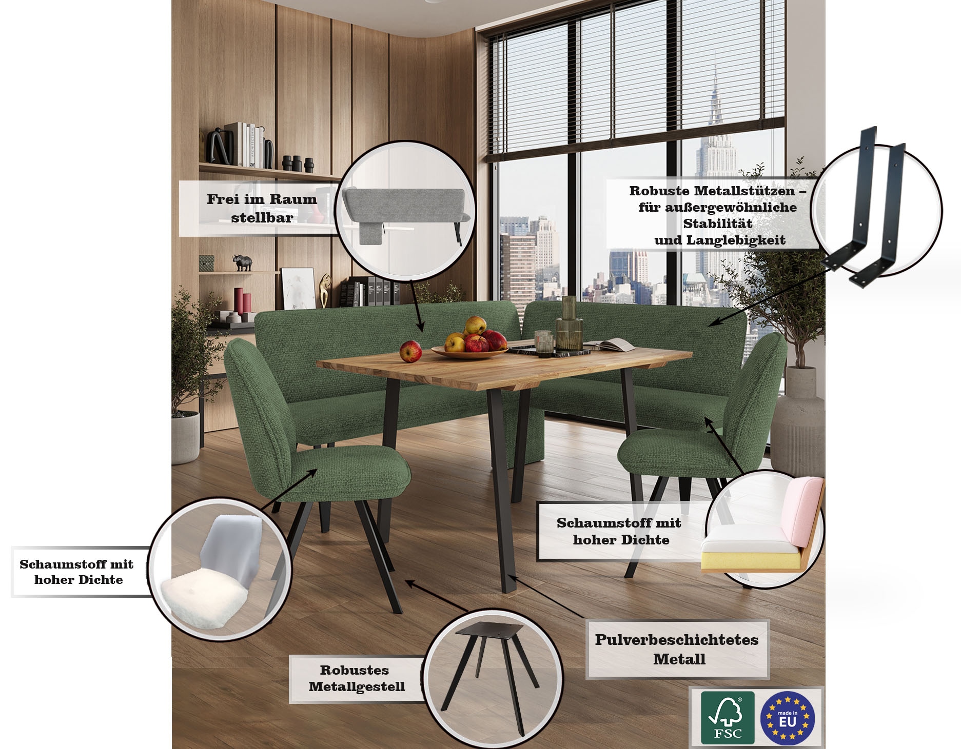 Home affaire Eckbank »Mily Küchenbank, Polsterbank, Esszimmerbank, 205x164 cm«, Moderne Bank und Farben, Sitzplatzanzahl: 5, Frei in Raum stellbar