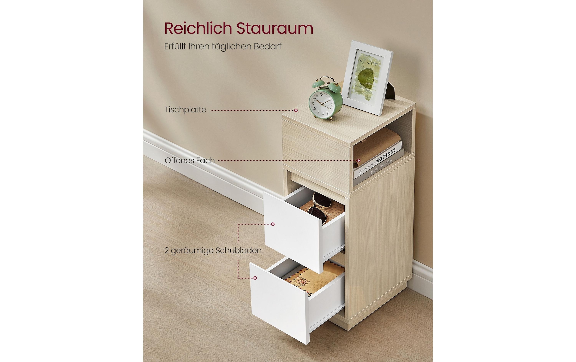 VASAGLE Nachttisch »2er Set 25 x 65 cm«