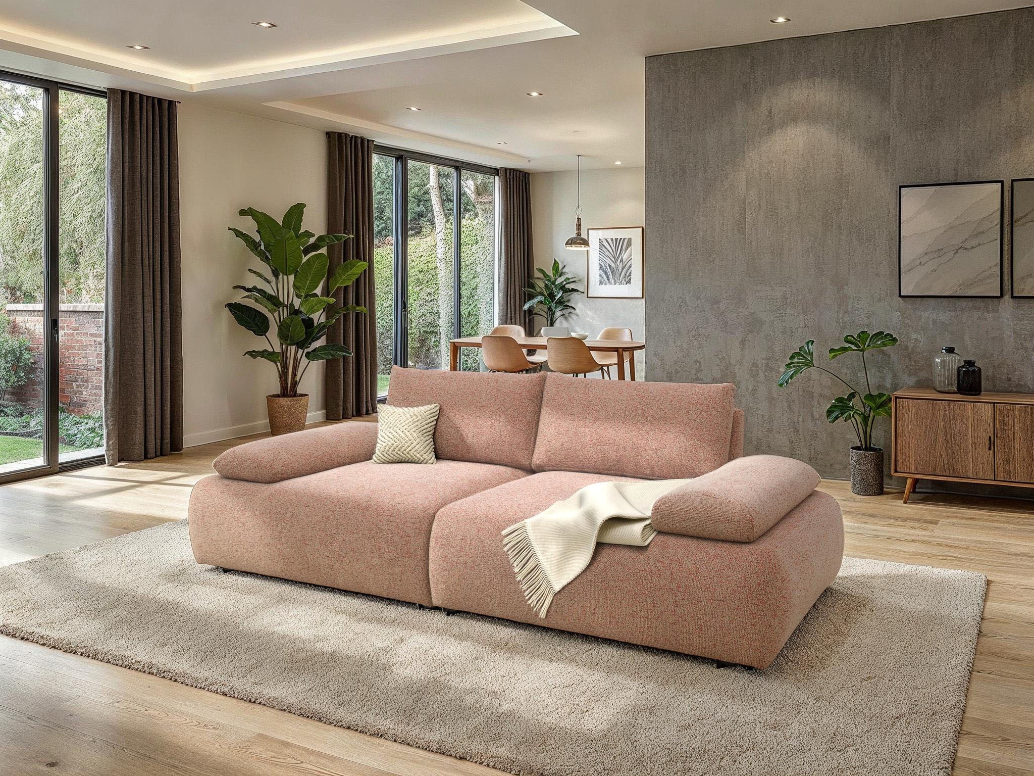 DOMO collection Big-Sofa »Évora Megasofa Breite 244 cm«, (2 St.), Federkern, inkl. Armlehnenverstellung, Struktur grob, rust
