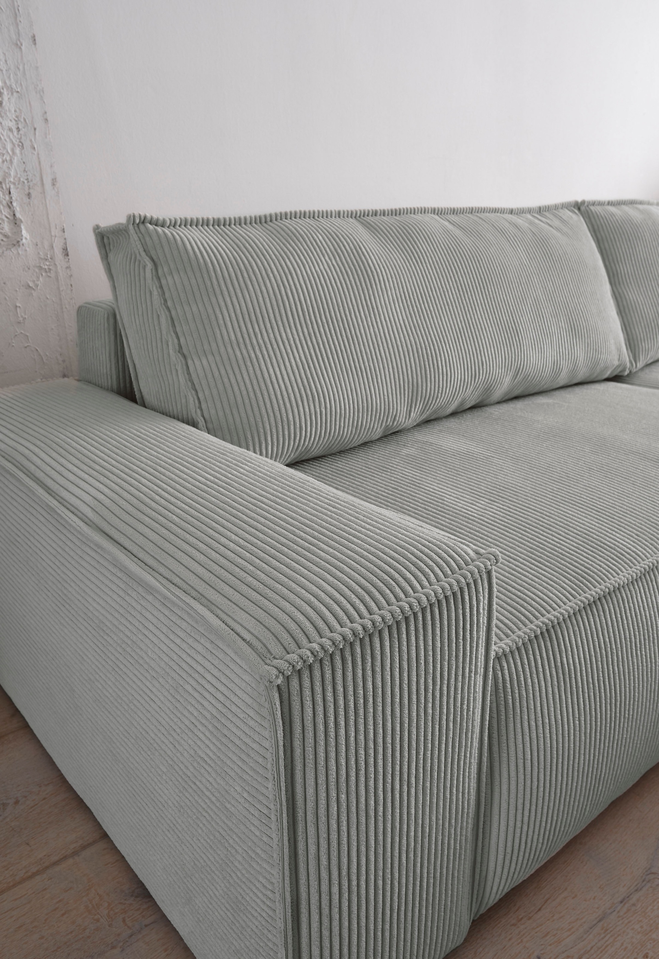 Home affaire 3-Sitzer »SHERWOOD Schlafsofa (257cm) Cord, Samtvelours, Vintage-Lederoptik«, Schlaffunktion mit Bettkasten (ca. 136/200cm)
