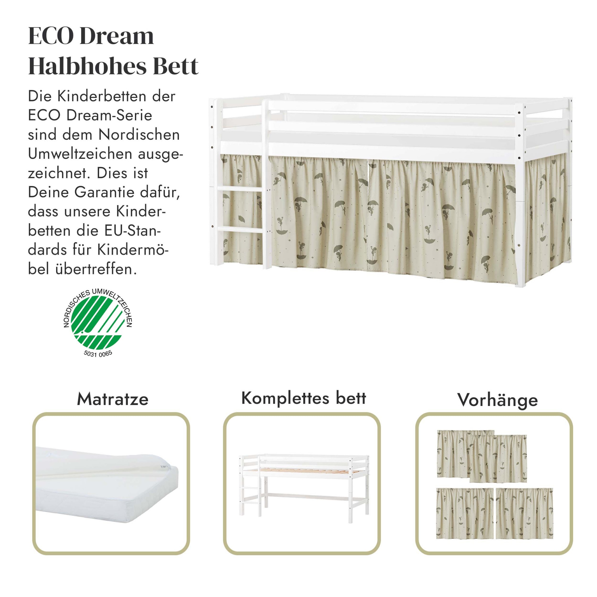 Hoppekids Spielbett »ECO Dream«, Massivholz, wahlweise in 2 Grössen und 4 Farben, Matratze wählbar