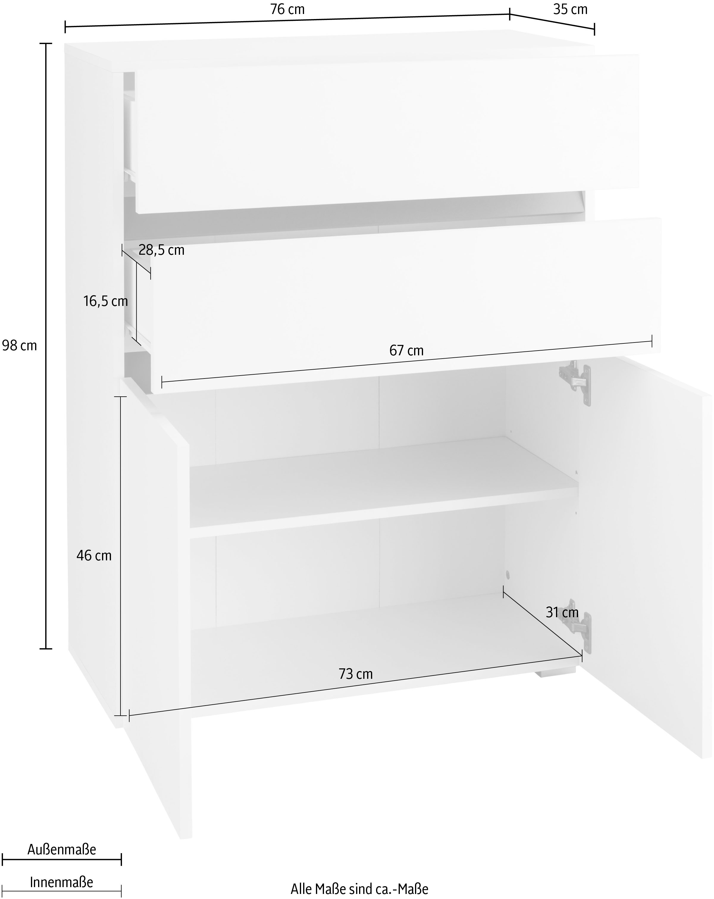 Home affaire Midischrank »Wisla«, Höhe 98 cm, mit Türen & Schubkasten