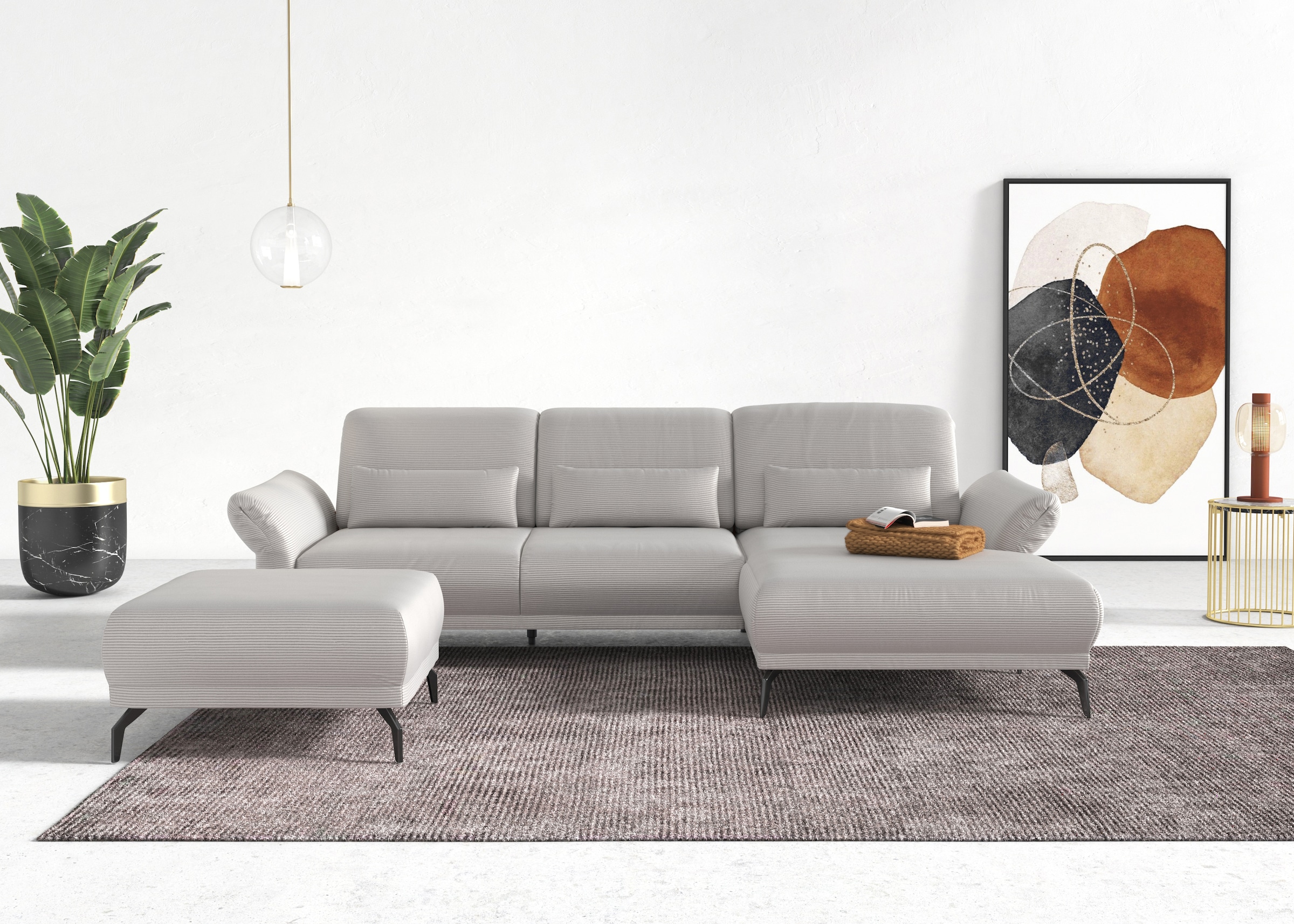 Home affaire Ecksofa "Coco L-Form" Sitztiefen-, Arm- und Kopfteilverstellung, Cord-Bezug, Fusshöhe 15 cm