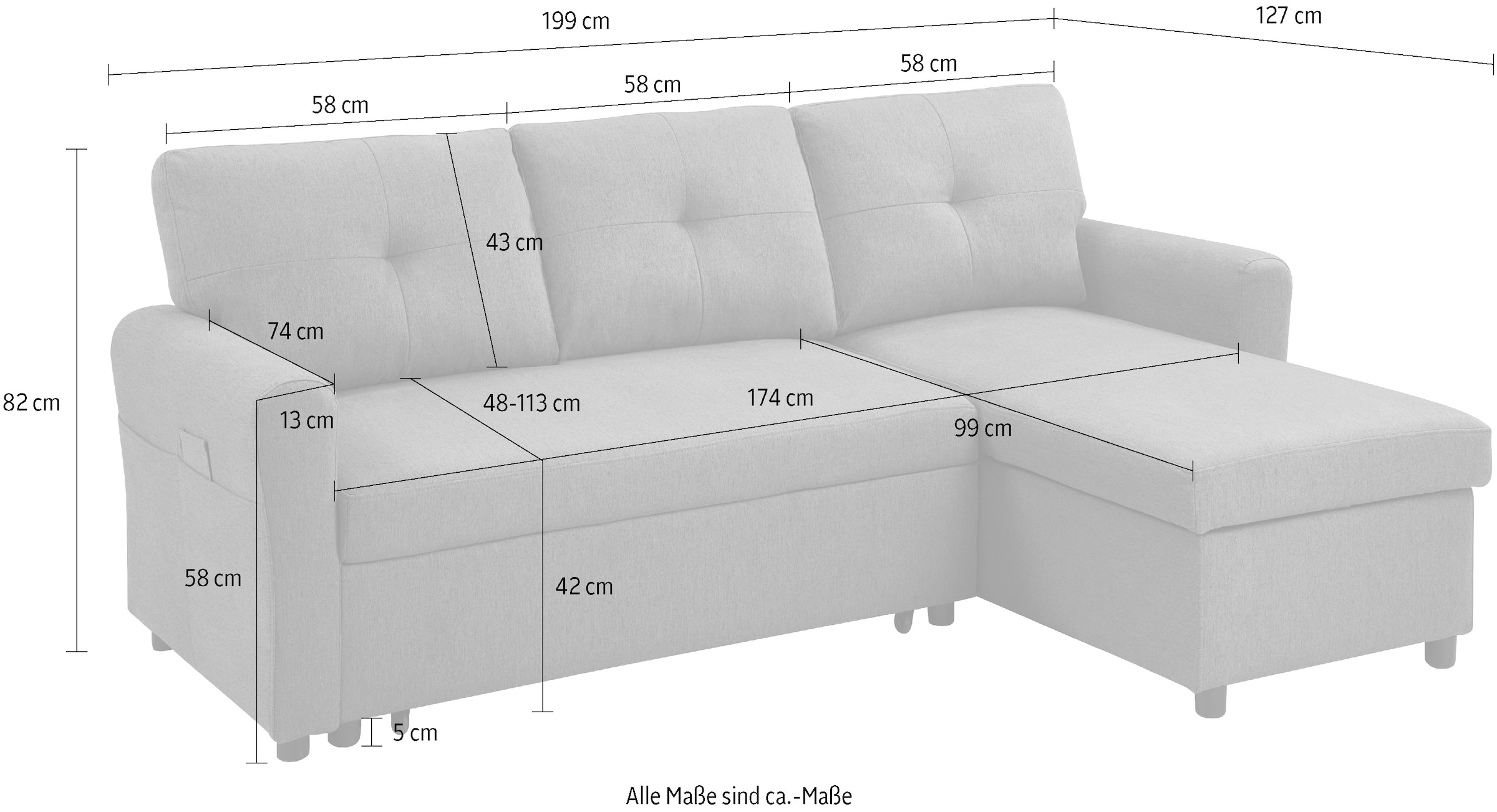 ATLANTIC home collection Schlafsofa »Gustavo L-Form«, mit Schlaffunktion, Stauraum & seitlichen Taschen