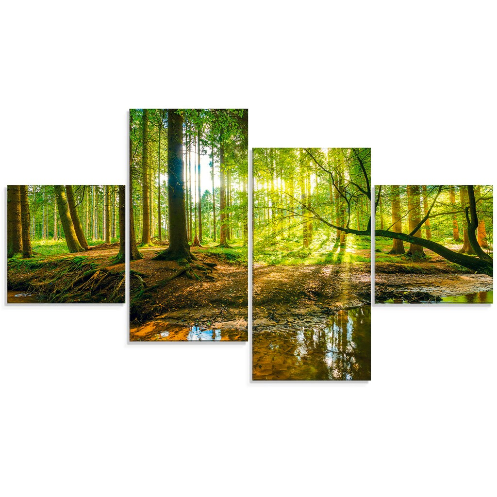 Artland Glasbild »Wald mit Bach«, Wald, (4 St.)