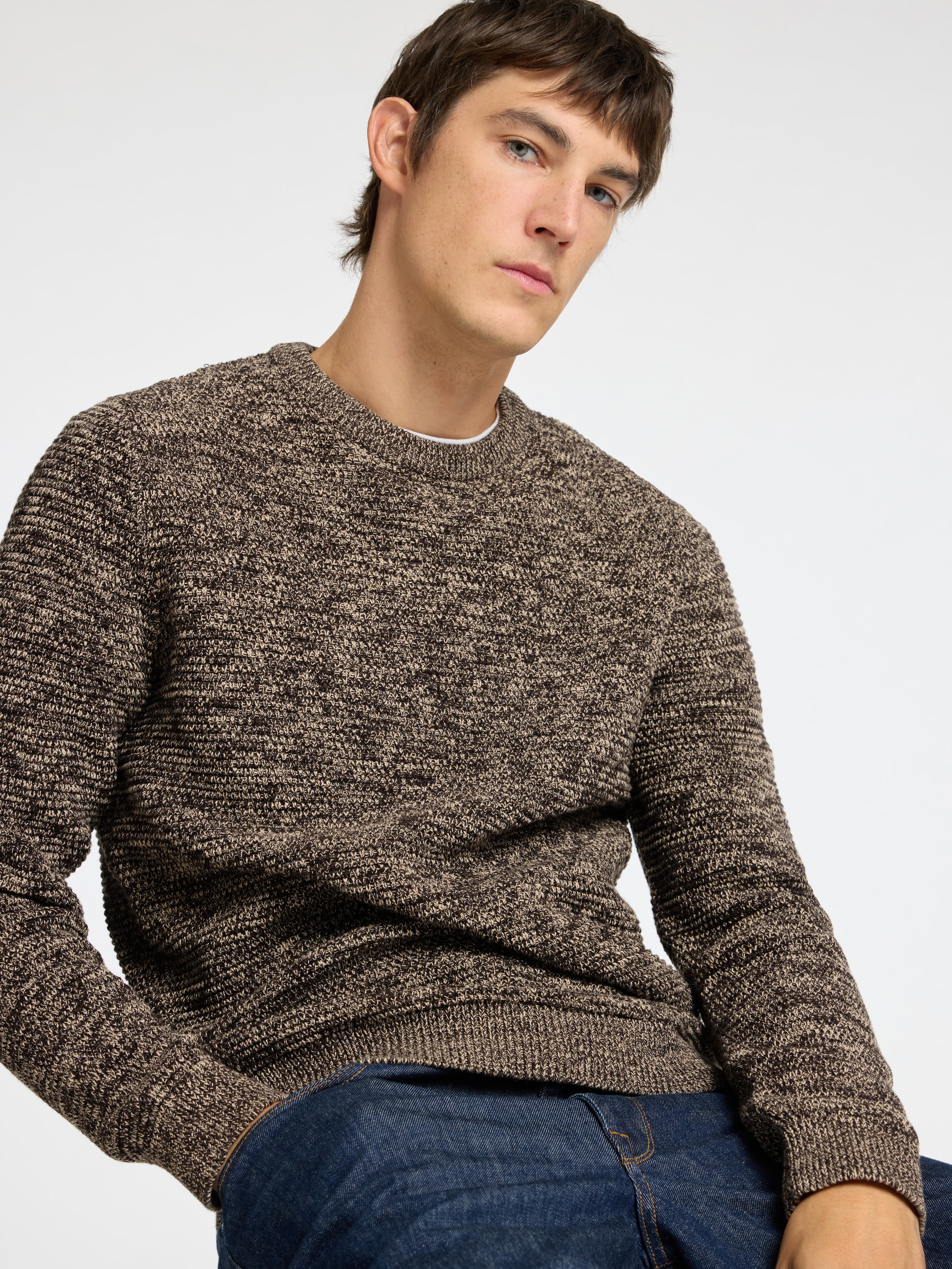 SELECTED HOMME Rundhalspullover »SLHVINCE LS KNIT BUBBLE CREW NECK NOOS«