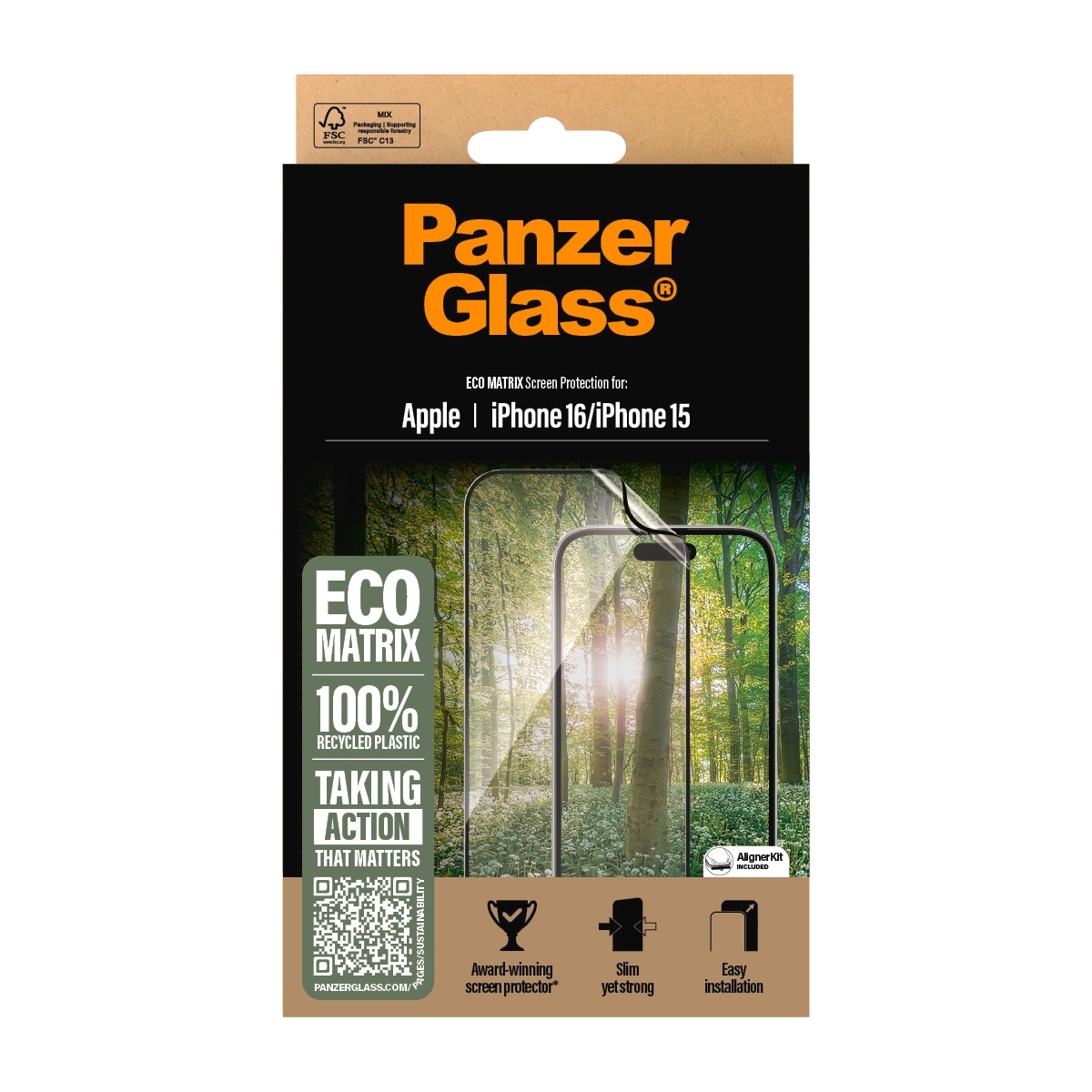 PanzerGlass Displayschutzfolie »ECO MATRIX Screen Protection«, für Apple iPhone 16-Apple iPhone 15, Displayschutz, Schutzfolie, Bildschirmschutz, kratz- & stossfest